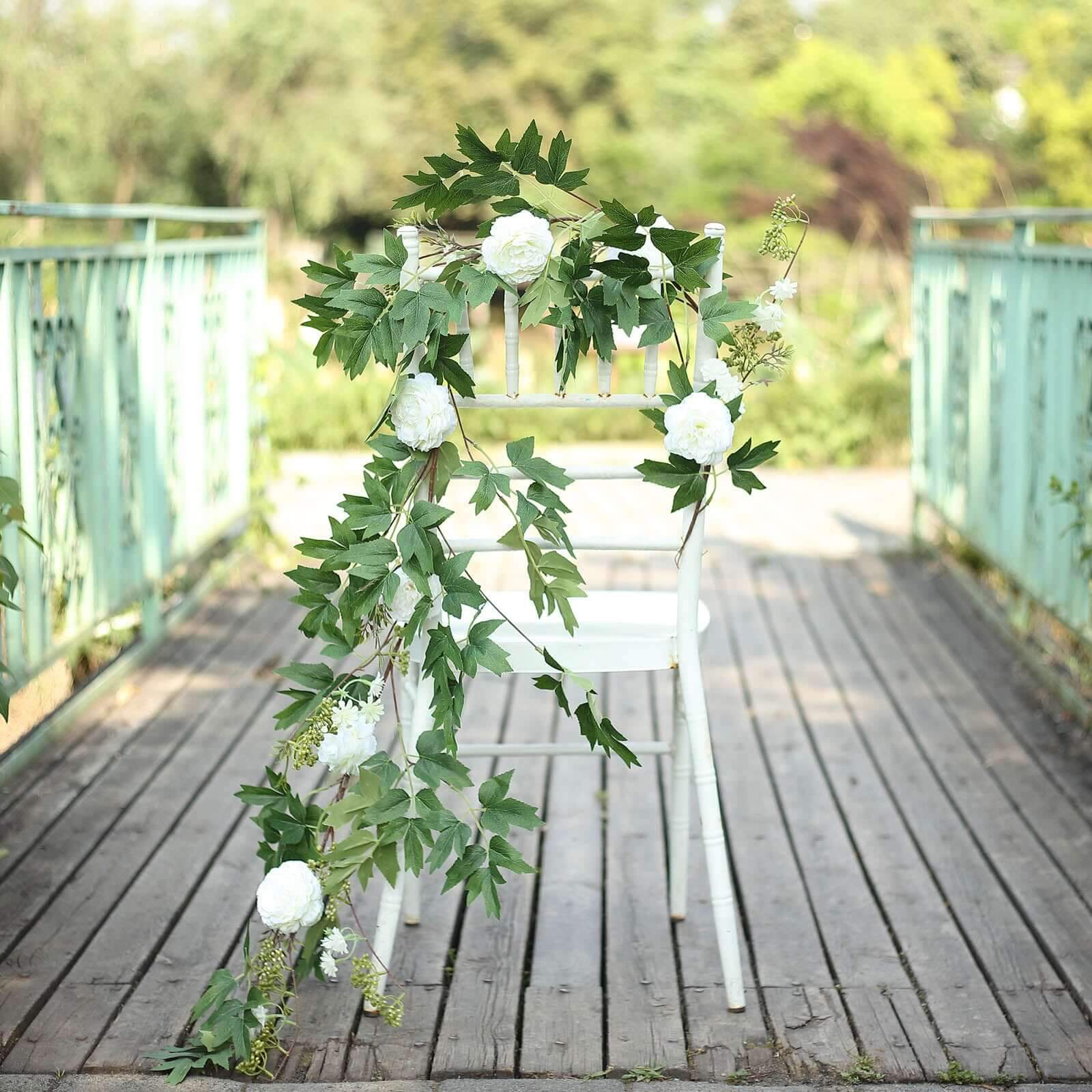 6ft White Artificial Silk Peony Foliage Hanging Flower Garland Vine