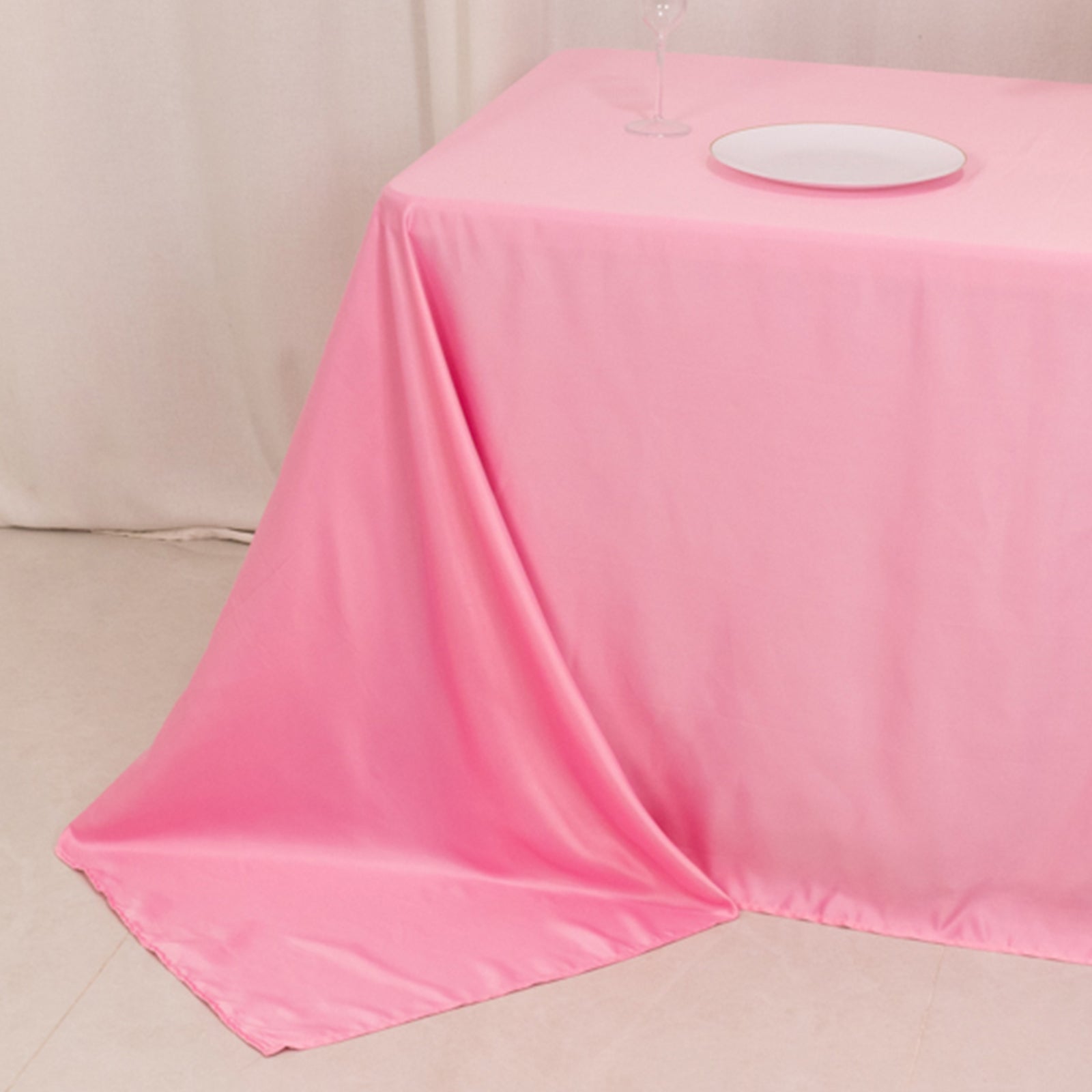 Lamour Satin 90x132 Rectangle Tablecloth Pink - Soft & Silk-Like Seamless Table Cover