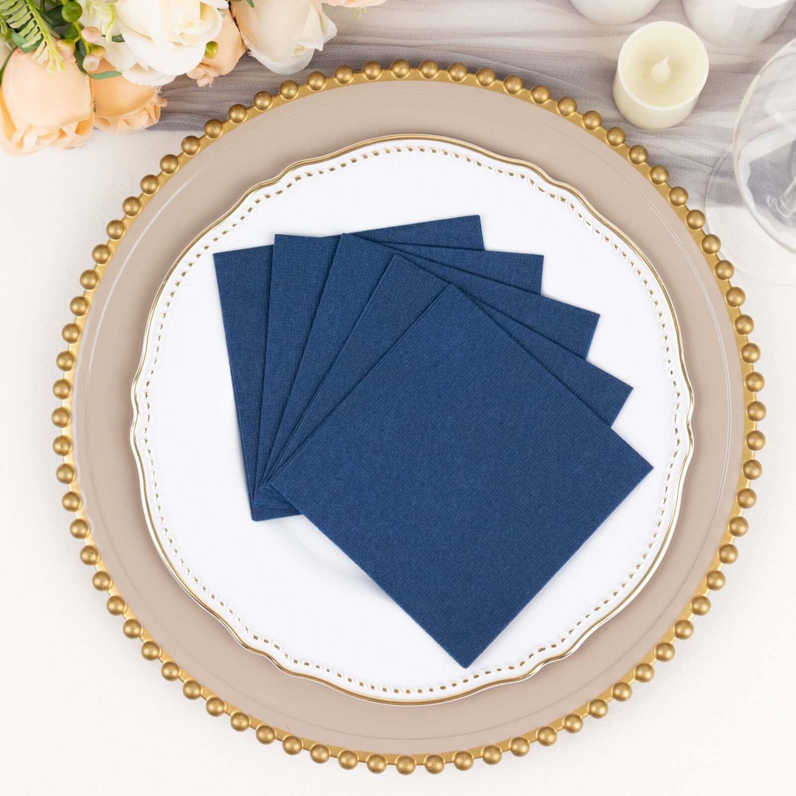 20-Pack Paper Linen-Like Cocktail Napkins Navy Blue - Disposable 5x5 Airlaid Soft Napkins