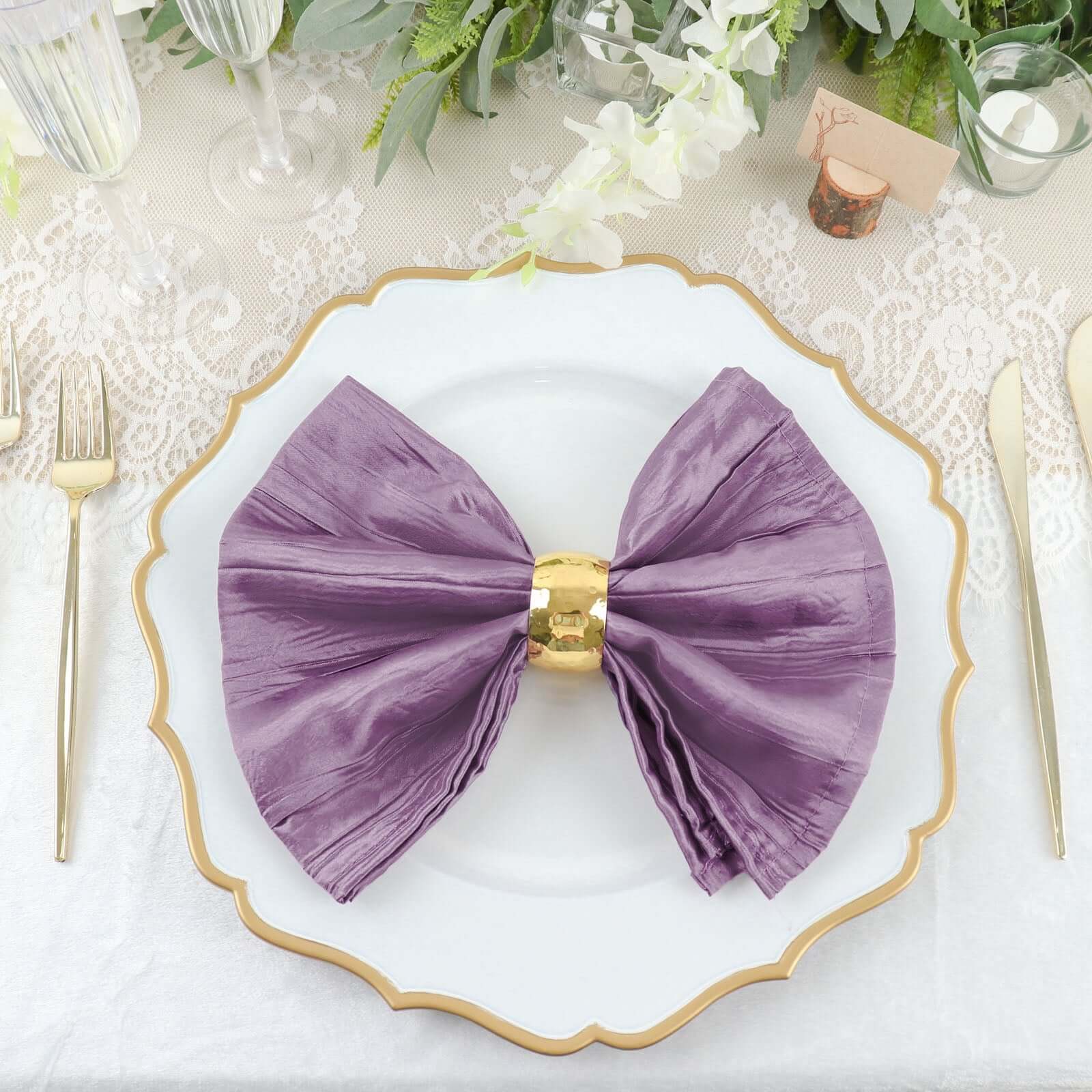 5 Pack Taffeta 20x20 Napkins Violet Amethyst - Accordion Crinkle Dinner Napkins