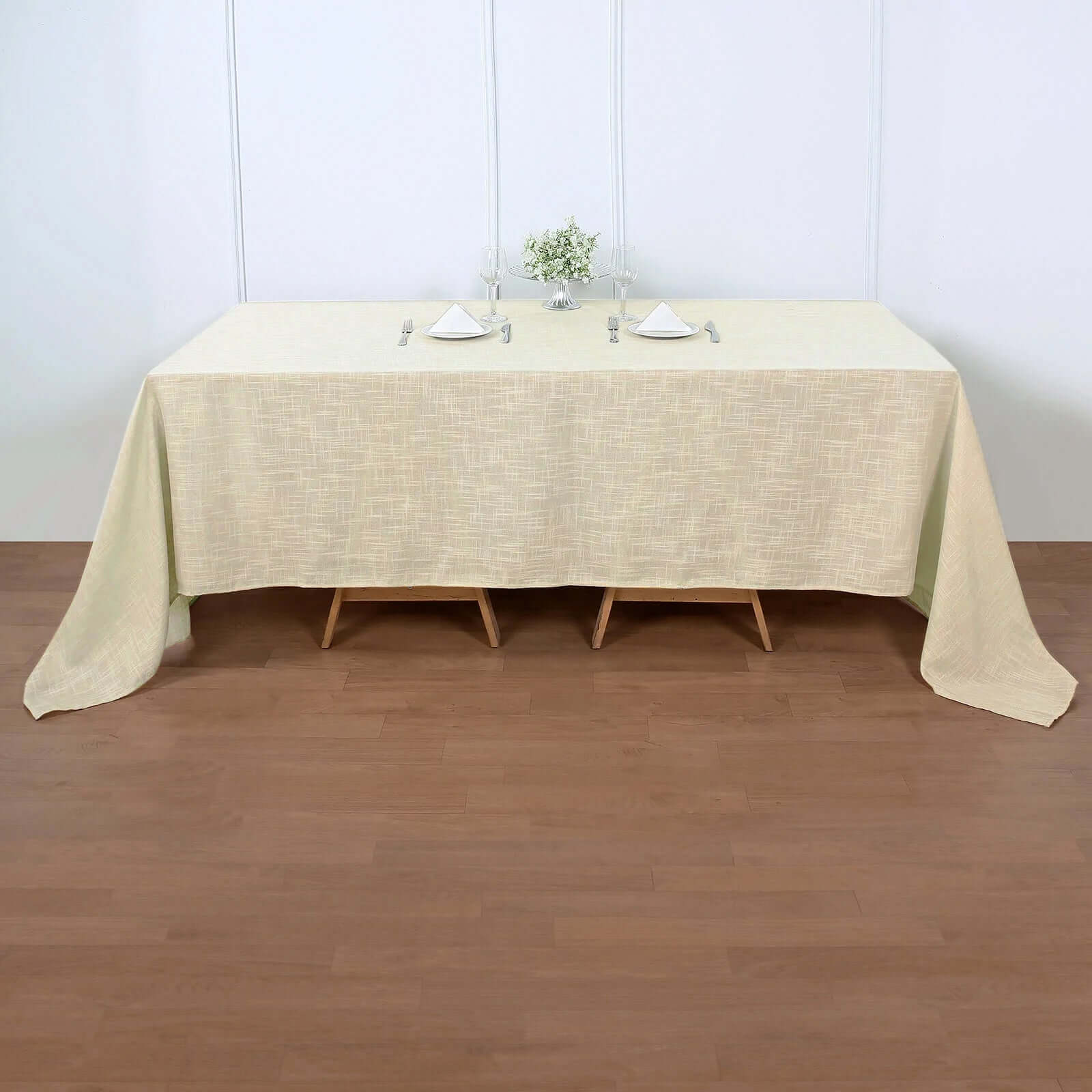 Faux Linen 90x132 Rectangular Tablecloth Beige - Slubby Texture Wrinkle-Resistant Seamless Table Cover