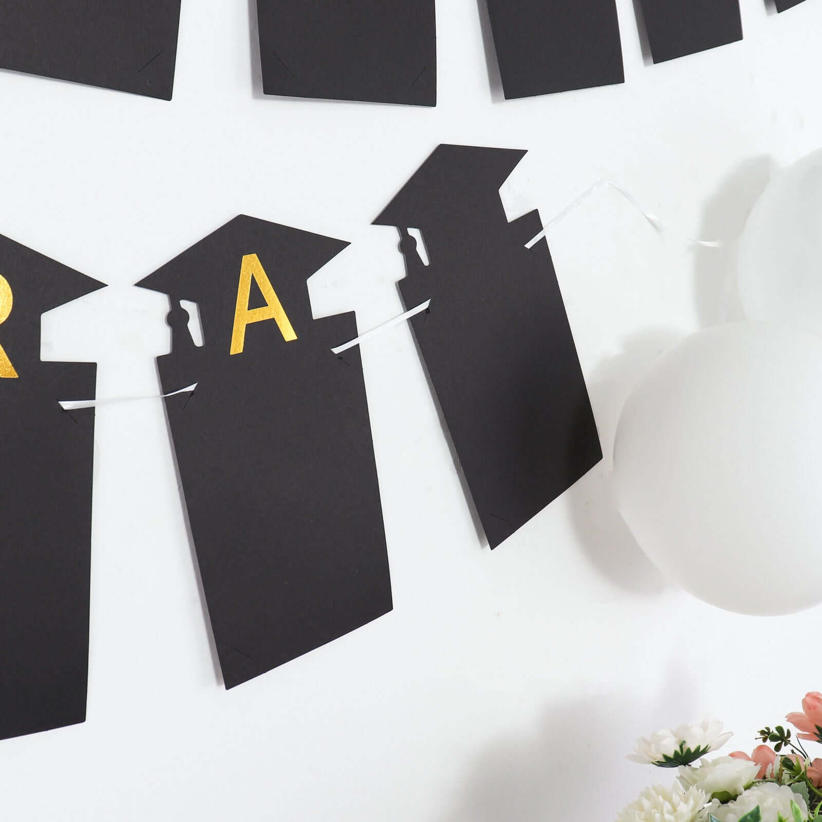 Black and Gold Congrats Grad Paper Photo Backdrop Hanging Garland Banner - 5.5ft