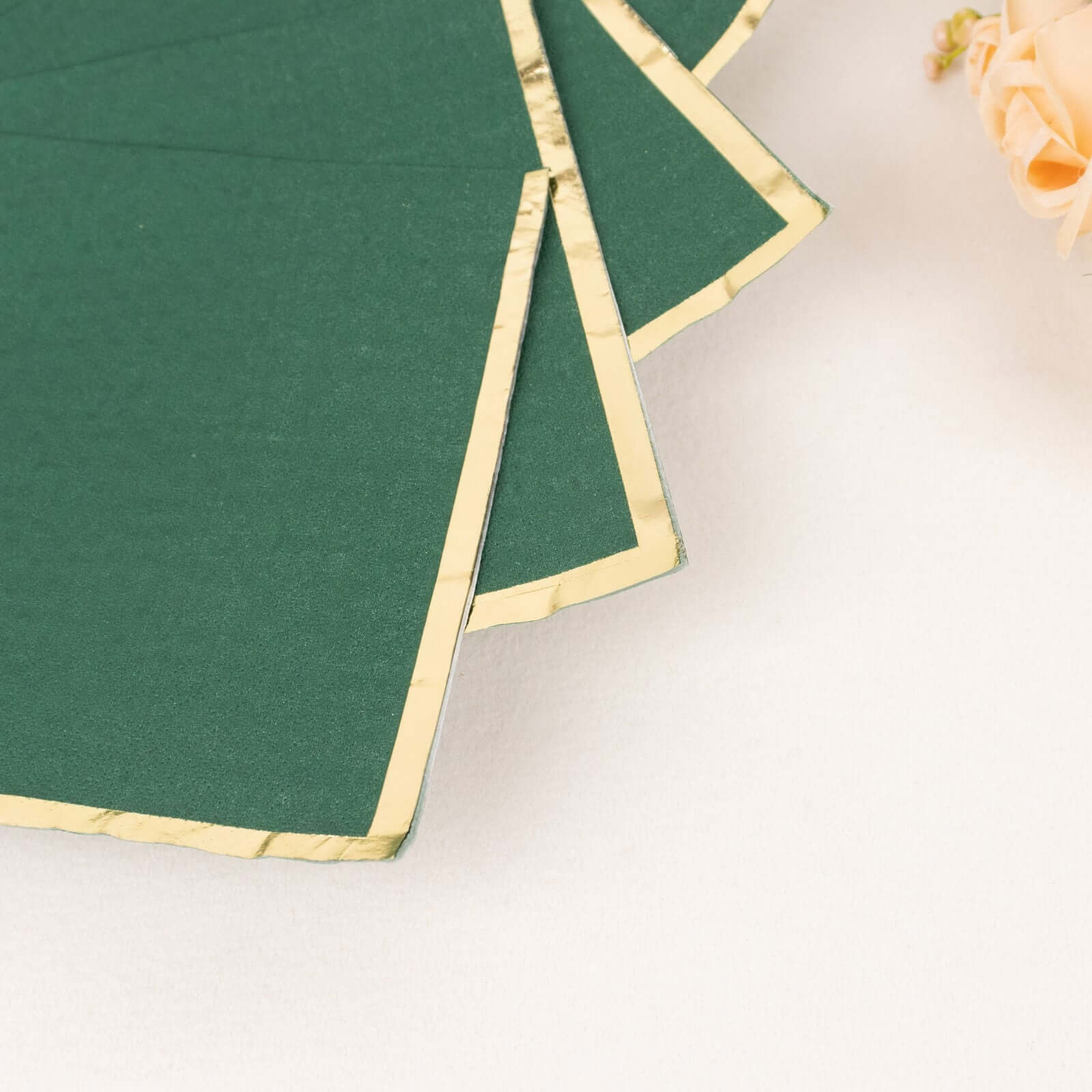 50-Pack Paper Beverage Napkins with Gold Foil Edge Hunter Emerald Green - Disposable 2 Ply Cocktail Napkins for Events 6.5x6.5