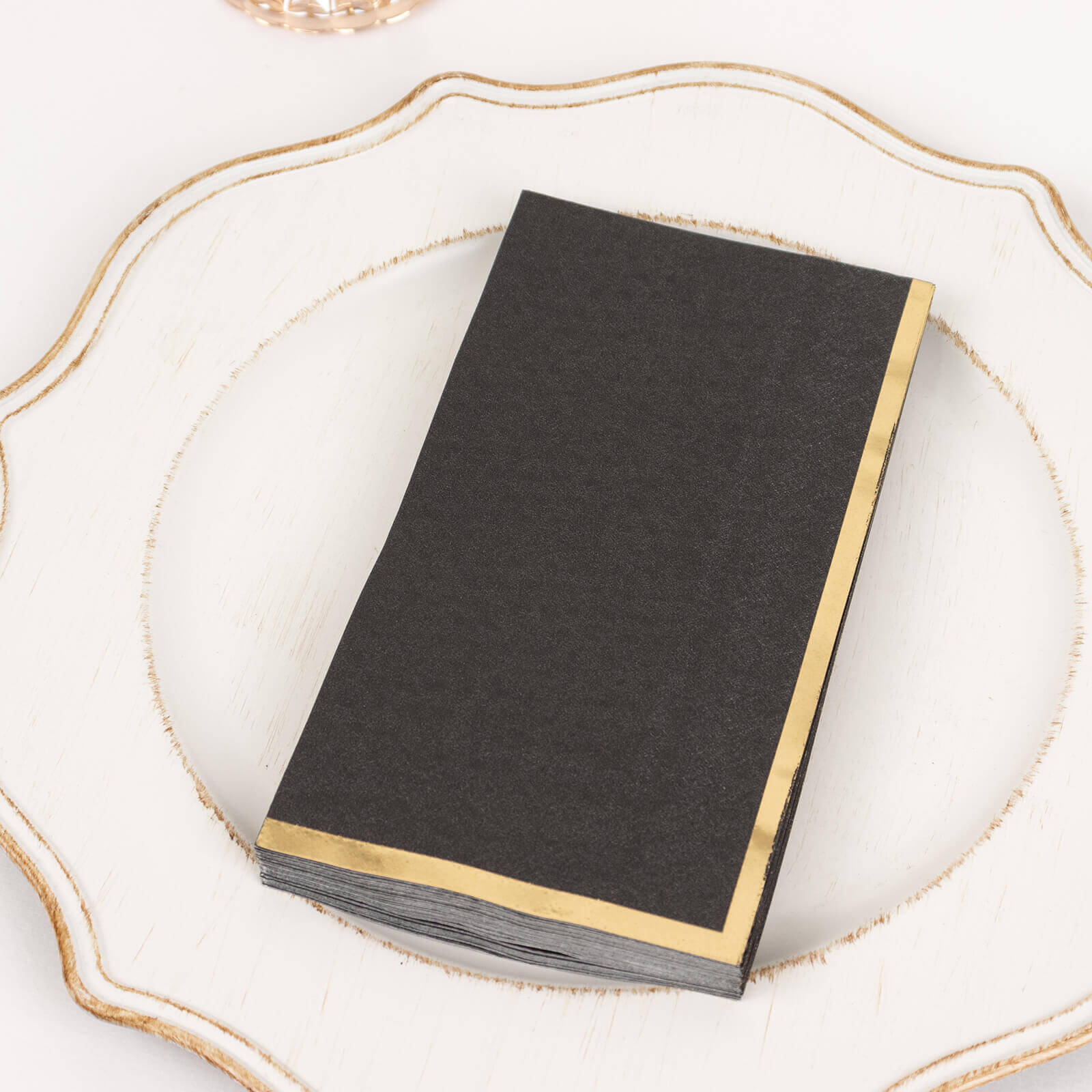 50-Pack Paper Dinner Napkins Black with Gold Foil Edge 2 Ply - Stylish Disposable Napkins for Parties