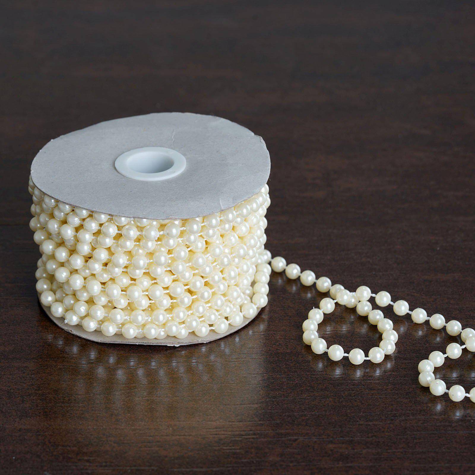 Faux Pearl Beads Vase Fillers in Ivory - Lustrous DIY Craft String Beads 12 Yards