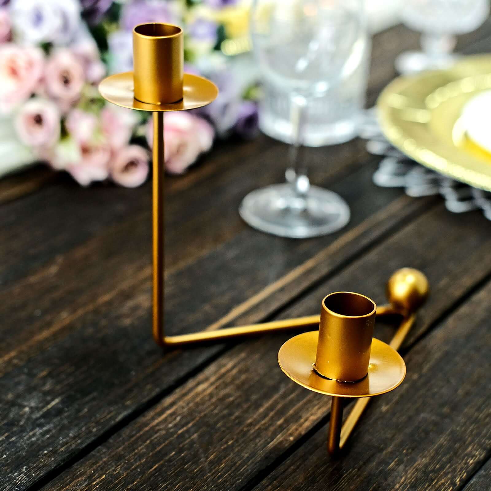 2-Pack V-Shaped Geometric Taper Candelabra 2 Arm Candle Holder Design Gold Metal - Wedding Decor Accent 7