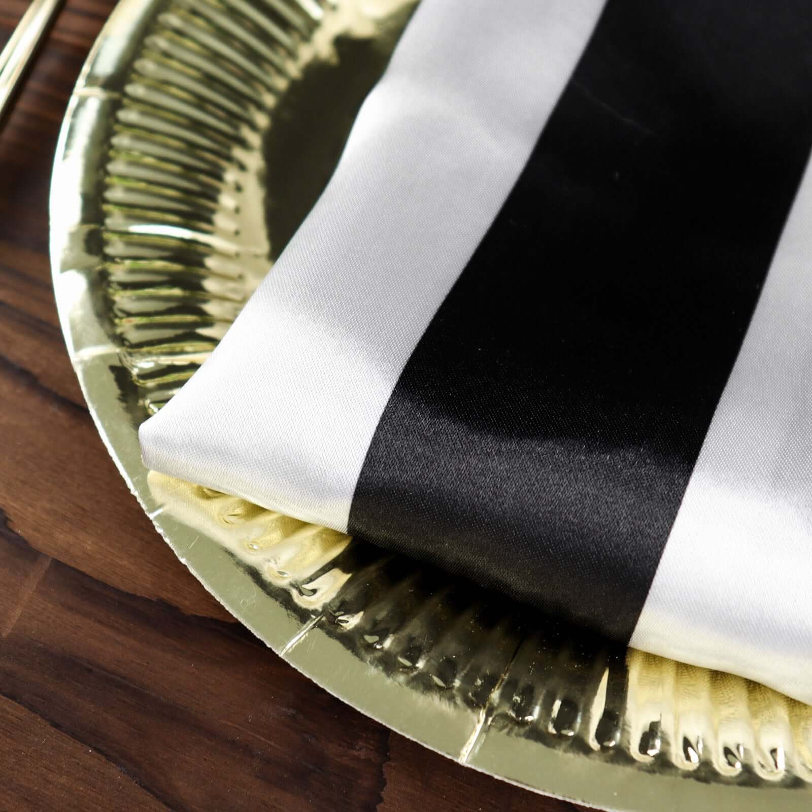 5 Pack Satin 20x20 Napkins Black/White - Striped Reusable Dinner Napkins for Formal & Casual Dining