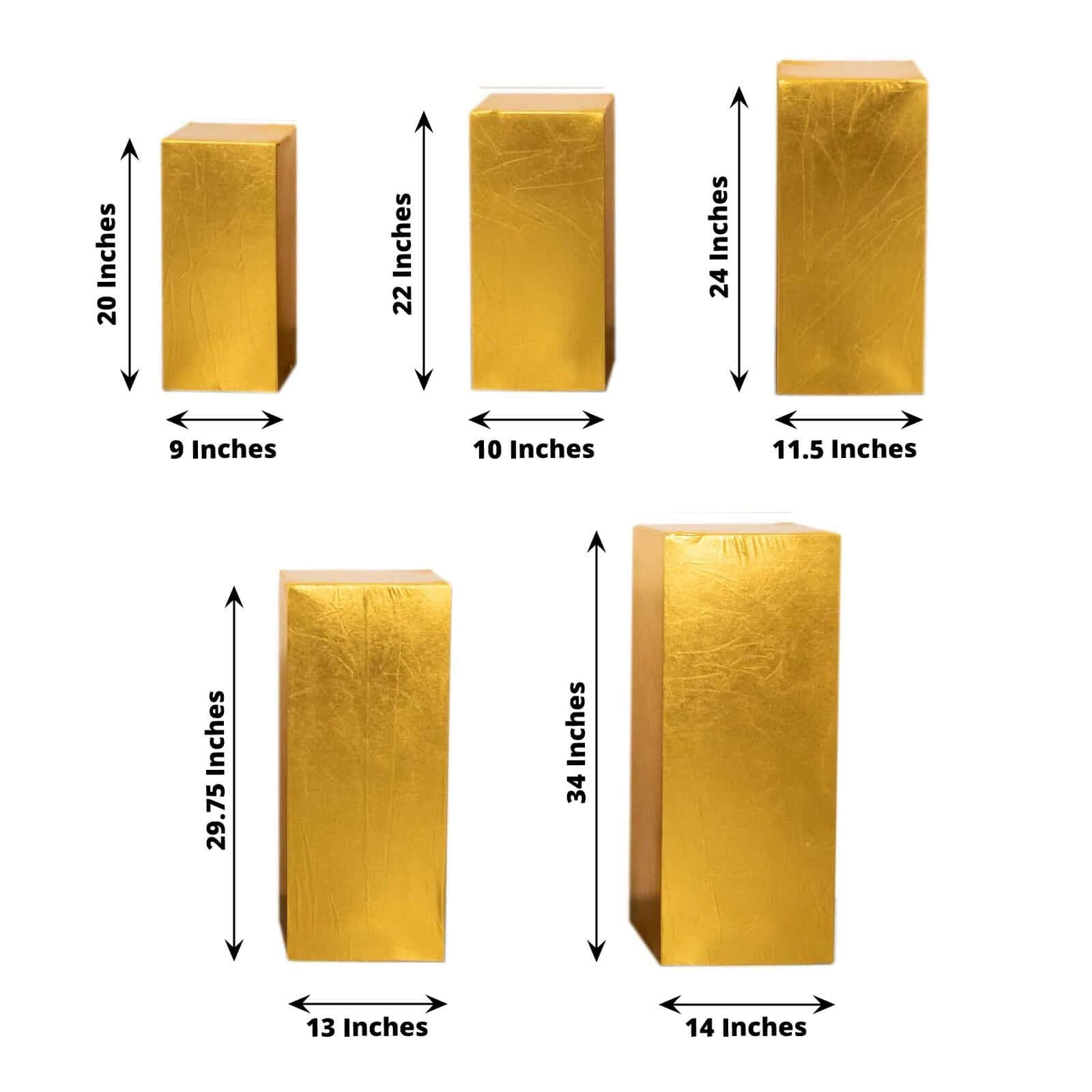 Set of 5 Metallic Gold Spandex Rectangle Pedestal Stand Covers, Stretchable Pillar Prop Covers - 160 GSM