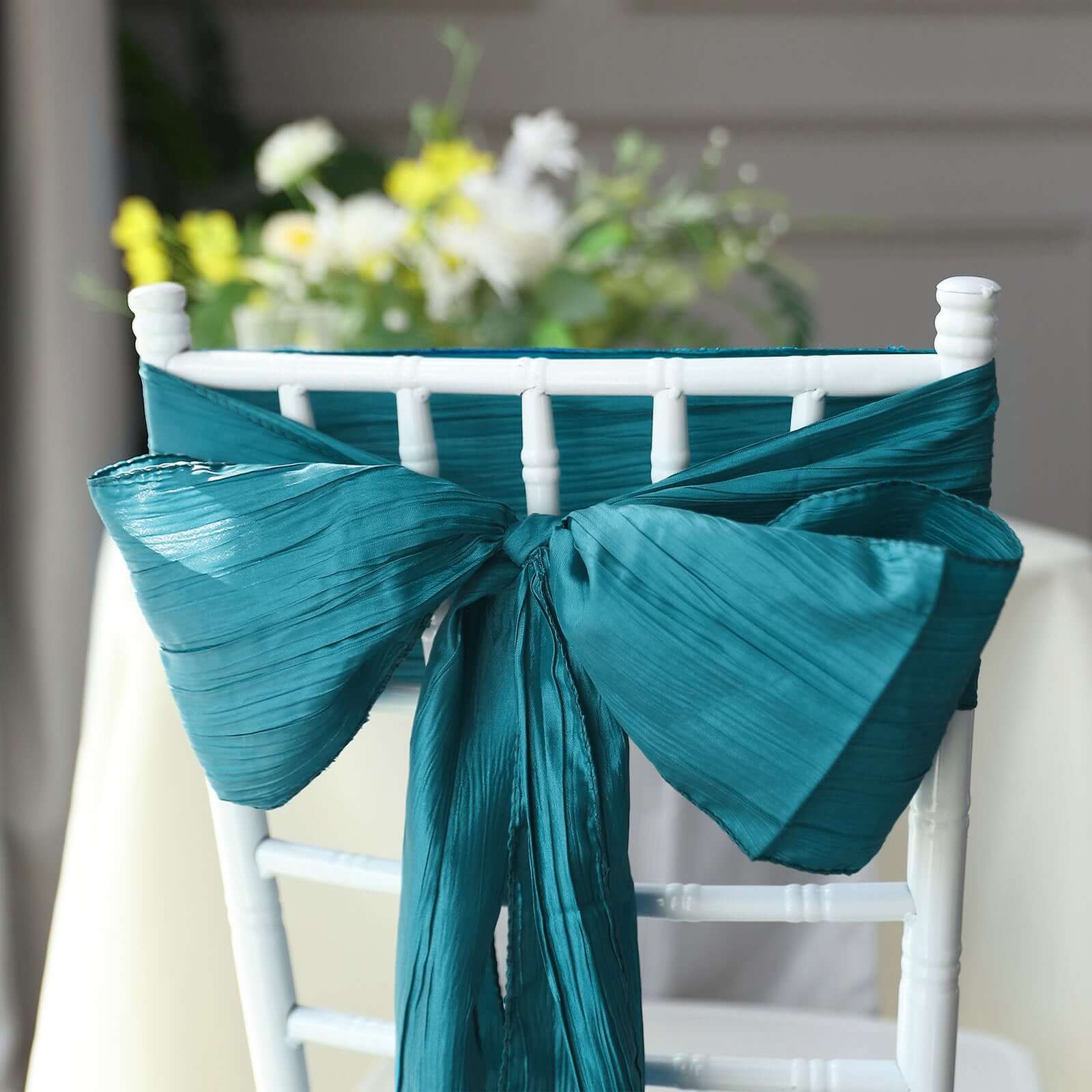 5 Pack Taffeta 6x106 Chair Sashes Teal Accordion Crinkle Texture - Stylish Decor for Weddings & Gatherings