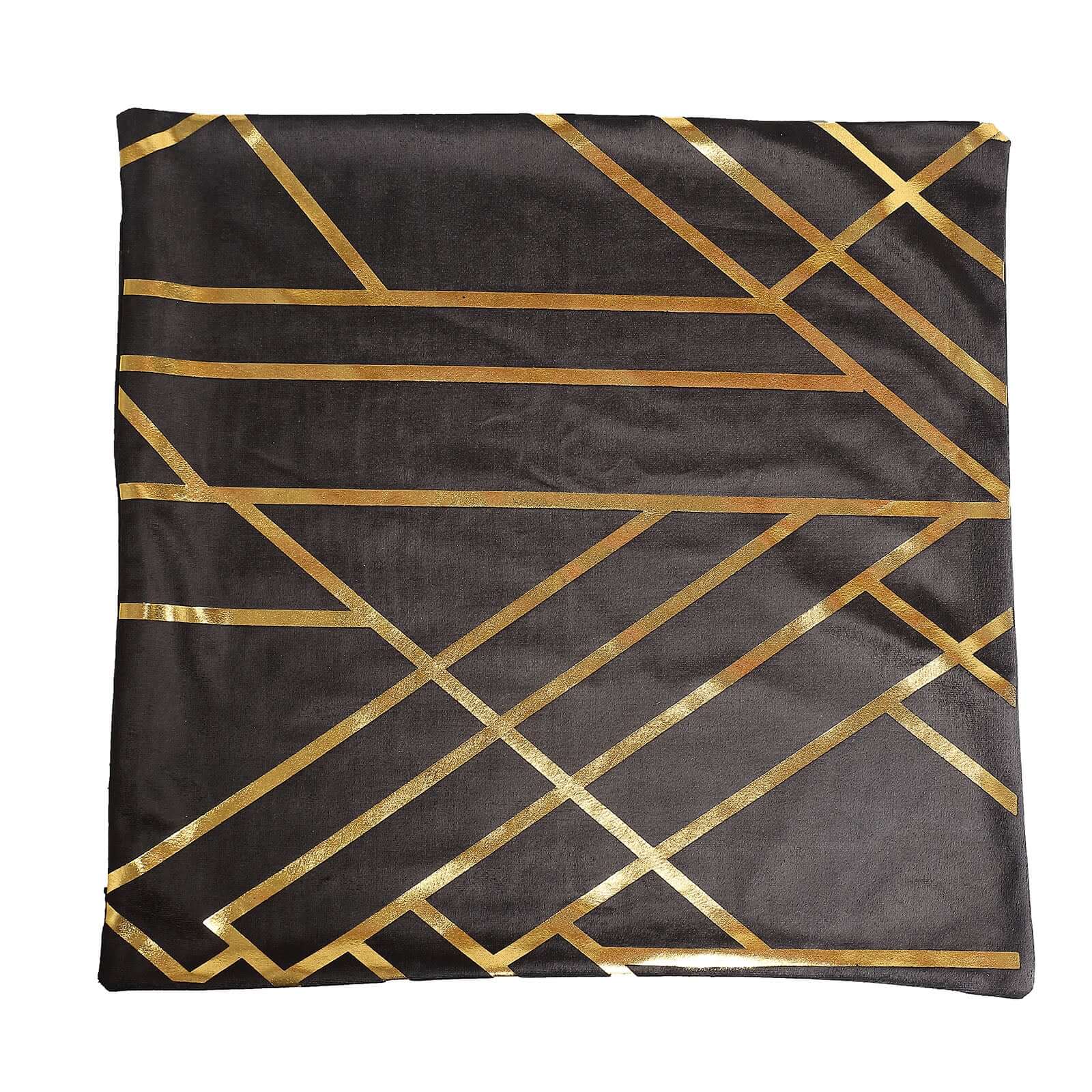 Set Of 4 18 Black Gold Foil Geometric Print Throw Pillow Covers, Velvet Square Sofa Cushion Covers