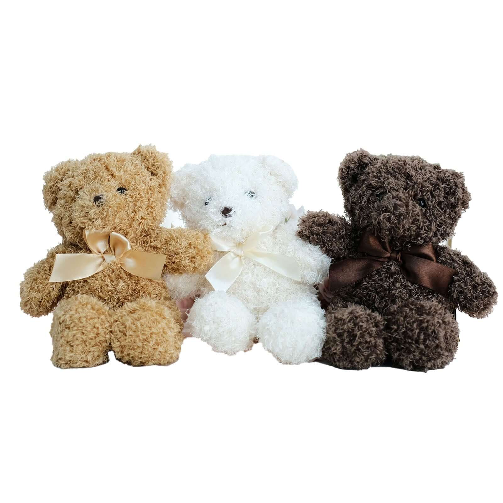 Set of 3 7 Cute Plush Stuffed Teddy Bears Party Favors Centerpiece Decor, Soft Toy Animals Party Decorations - Dark Brown,Ivory,Natural