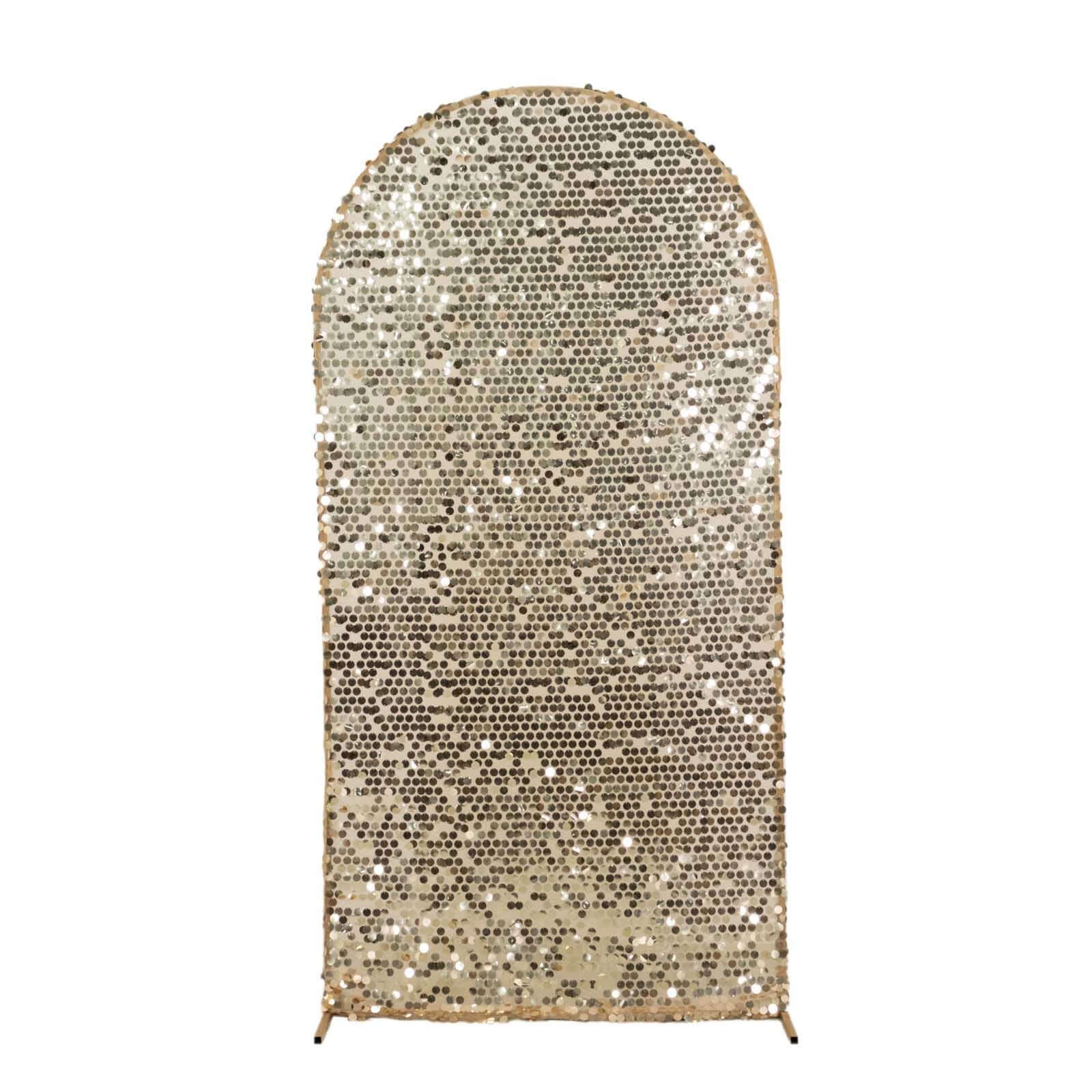 7ft Sparkly Champagne Big Payette Sequin Fitted Wedding Arch Cover for Round Top Chiara Backdrop Stand