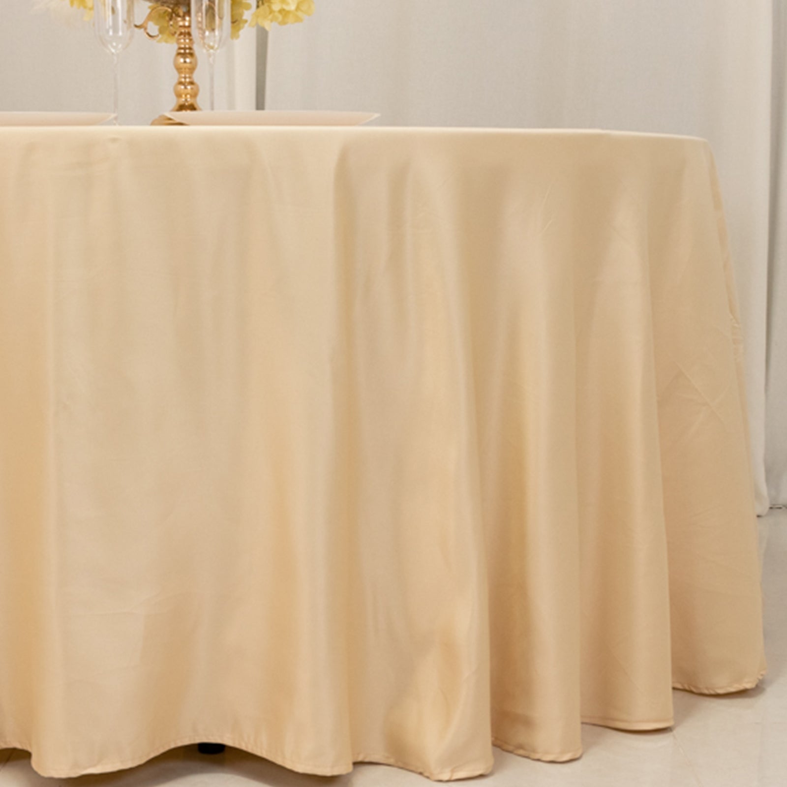 Lamour Satin 120 Round Tablecloth Beige - Seamless Table Cover with Soft Tempered Sheen