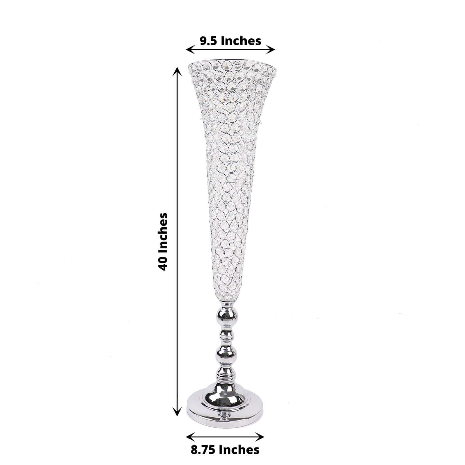 2-Pack Crystal Beaded Trumpet Vase Set Silver - Table Centerpiece for Grand Occasions 40