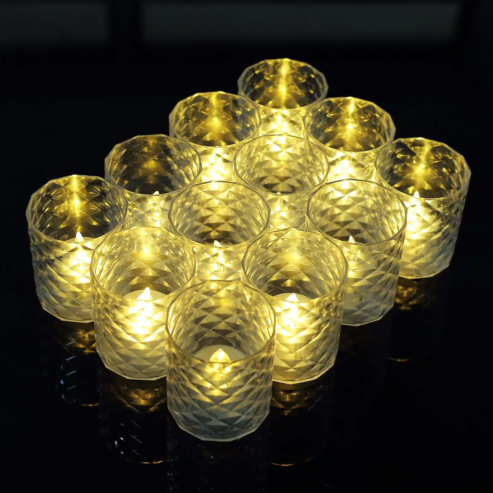 12-Pack LED Tealight Candle Holders Whiskey Glass Design Clear - Warm White Battery Operated Lights 3