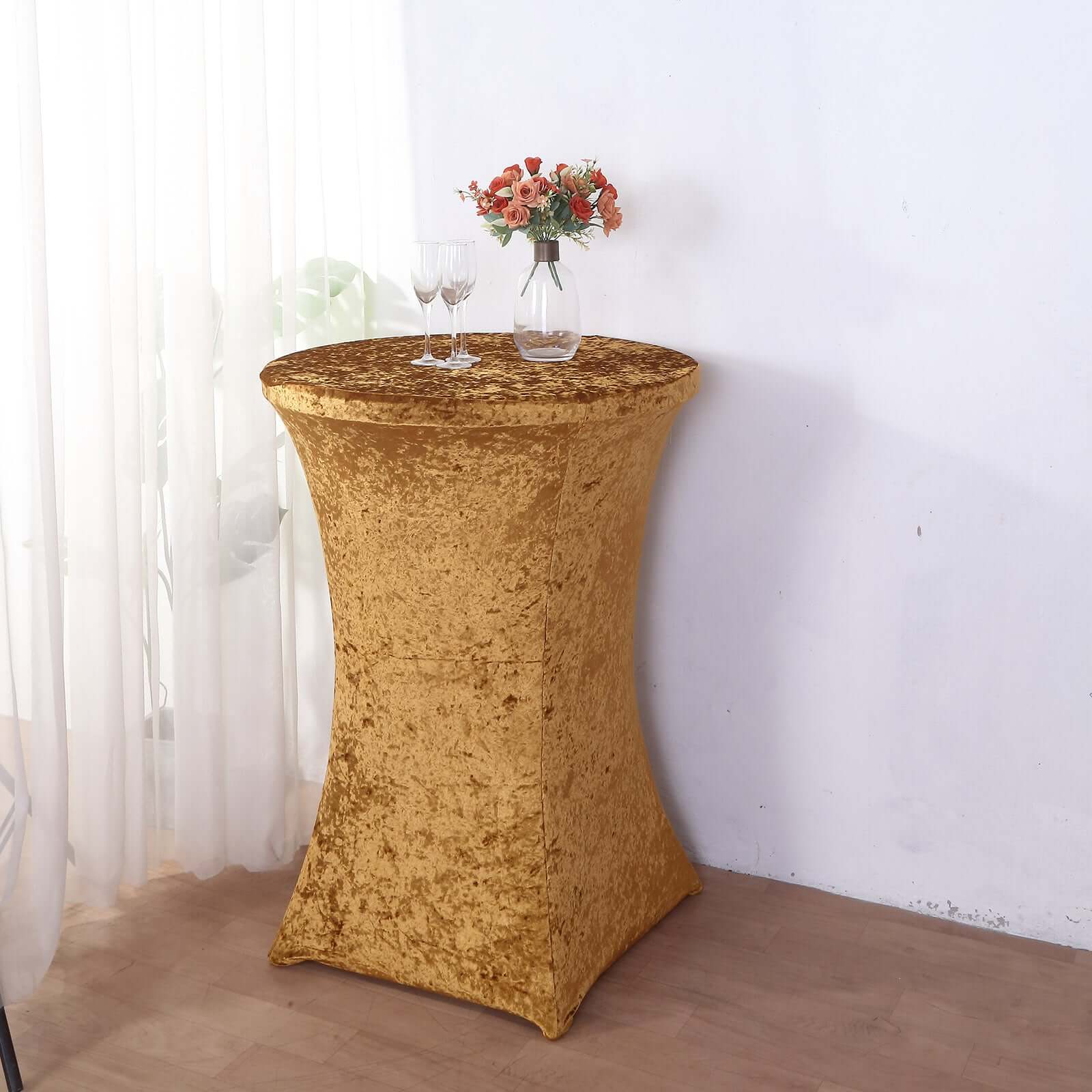 Crushed Velvet Spandex 32 Round Cocktail Table Cover Gold Smooth Highboy Tablecloth