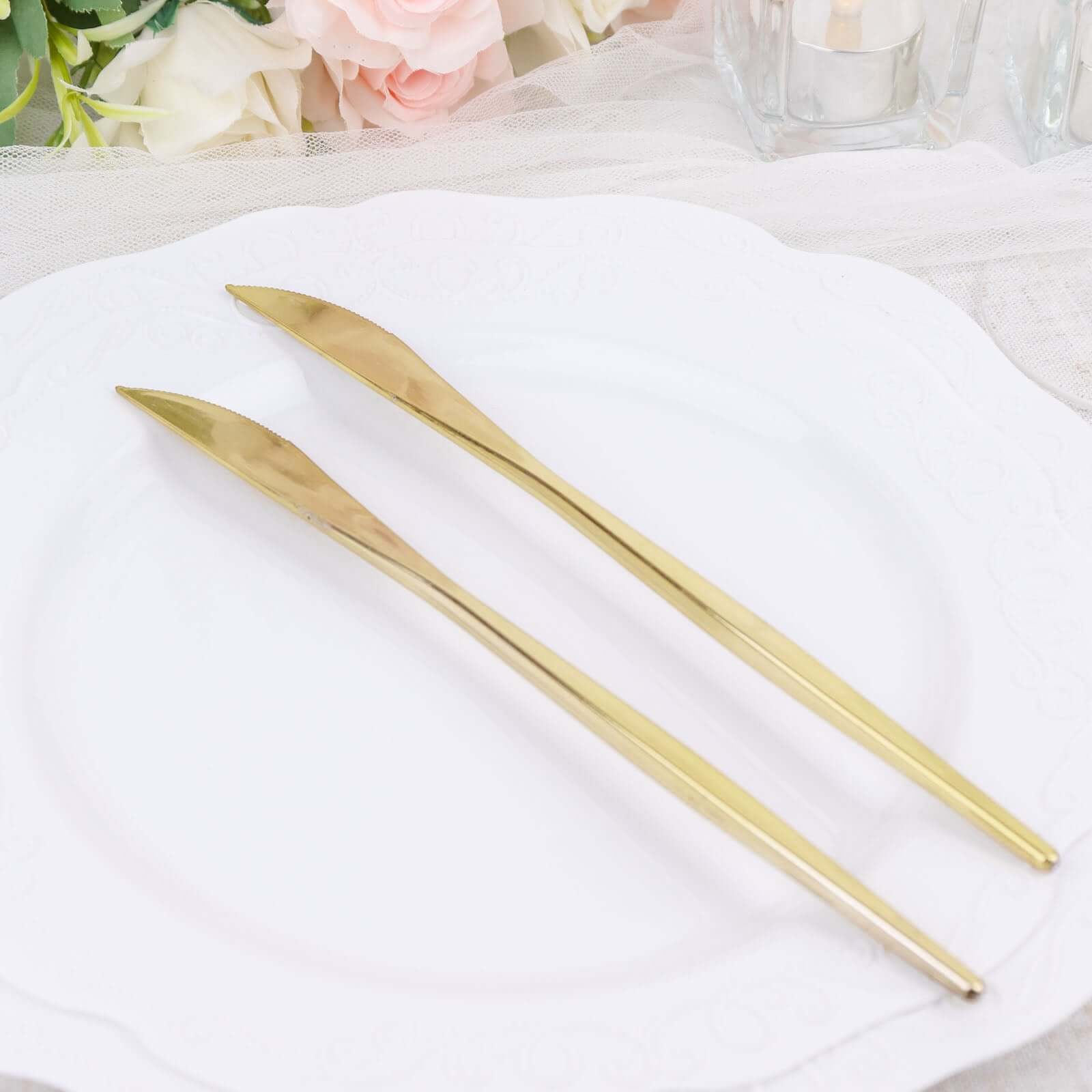 24-Pack Plastic Knives Glossy Gold - Premium Heavy Duty Disposable Flatware Cutlery 8