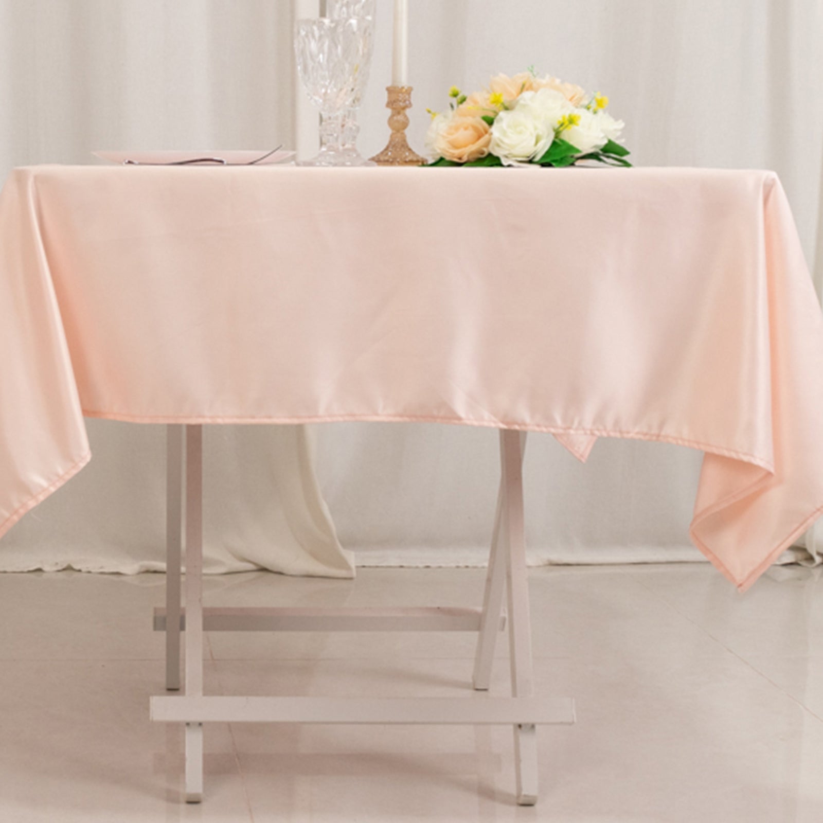 Lamour Satin 54x54 Square Tablecloth Blush - Durable & Silk-Like Table Cover