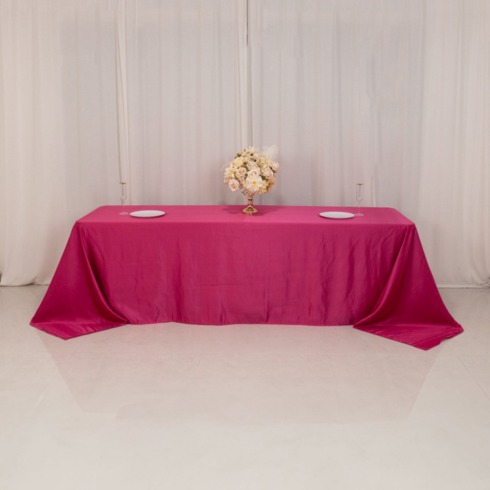 Lamour Satin 90x156 Rectangle Tablecloth Fuchsia - Luxurious, Soft Seamless Table Cover