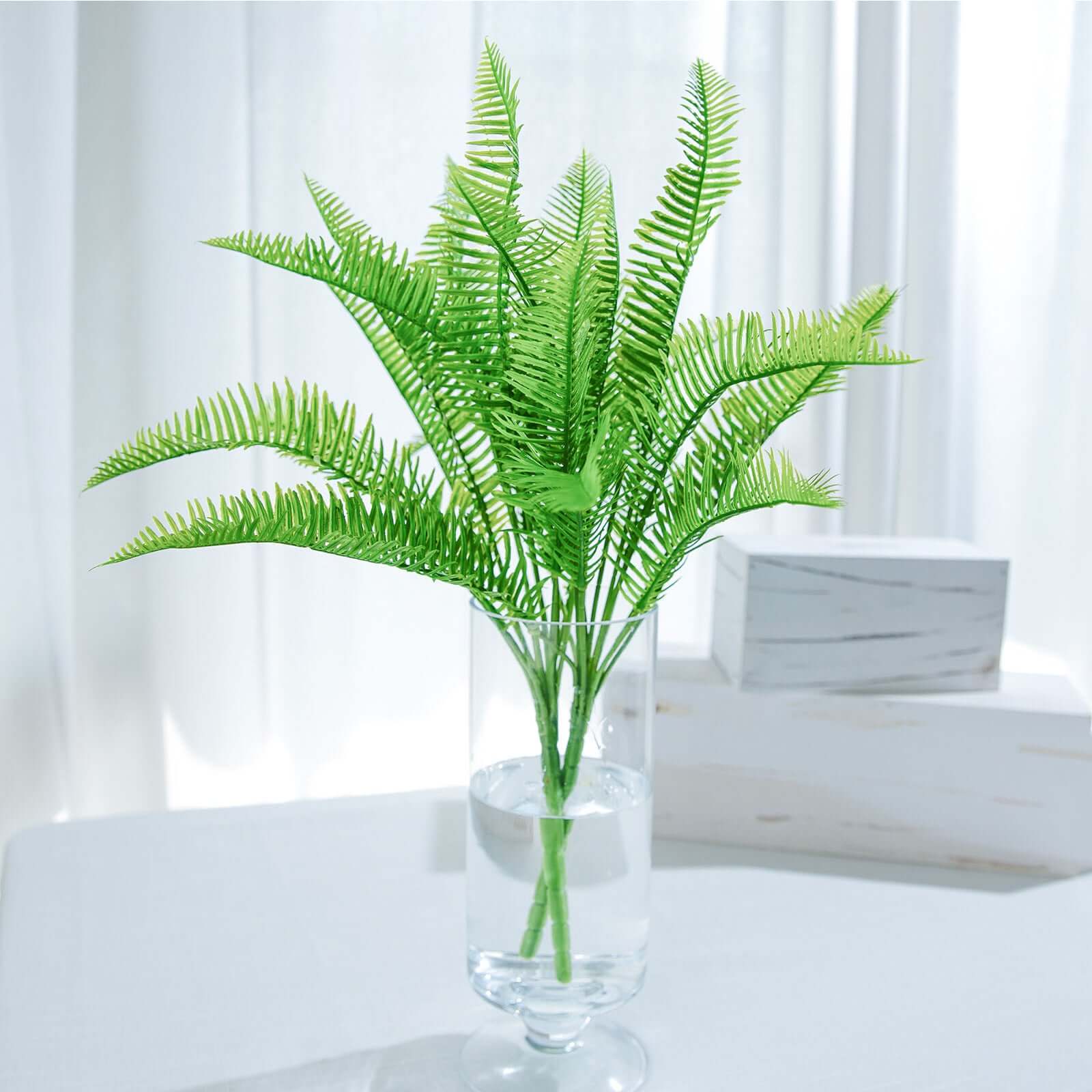 2 Stems Artificial Green Cycas Fern Leaf Indoor Bushes, Faux Plants