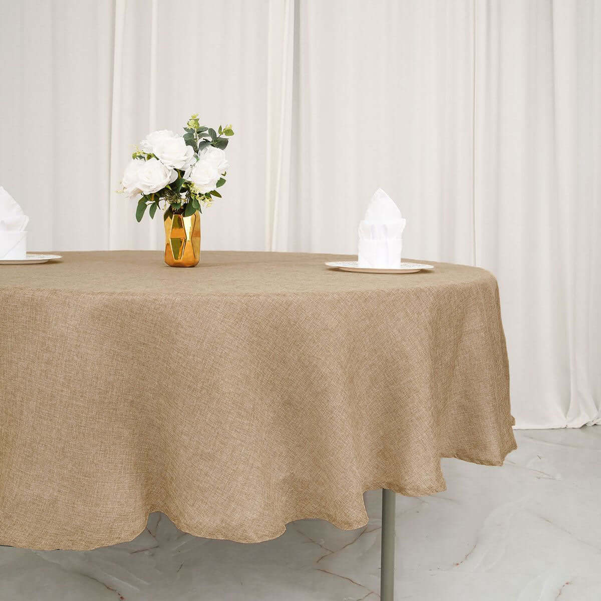 Faux Burlap Jute 90 Round Tablecloth Natural - Rustic Event Table Linen