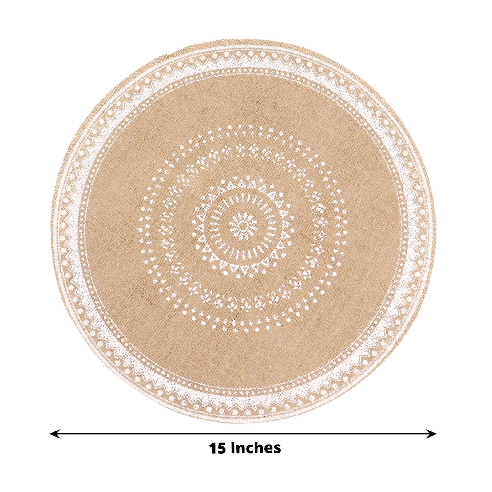 4-Pack Placemats Braided Design Natural Jute and White Round - Rustic Burlap Woven Table Mats 15