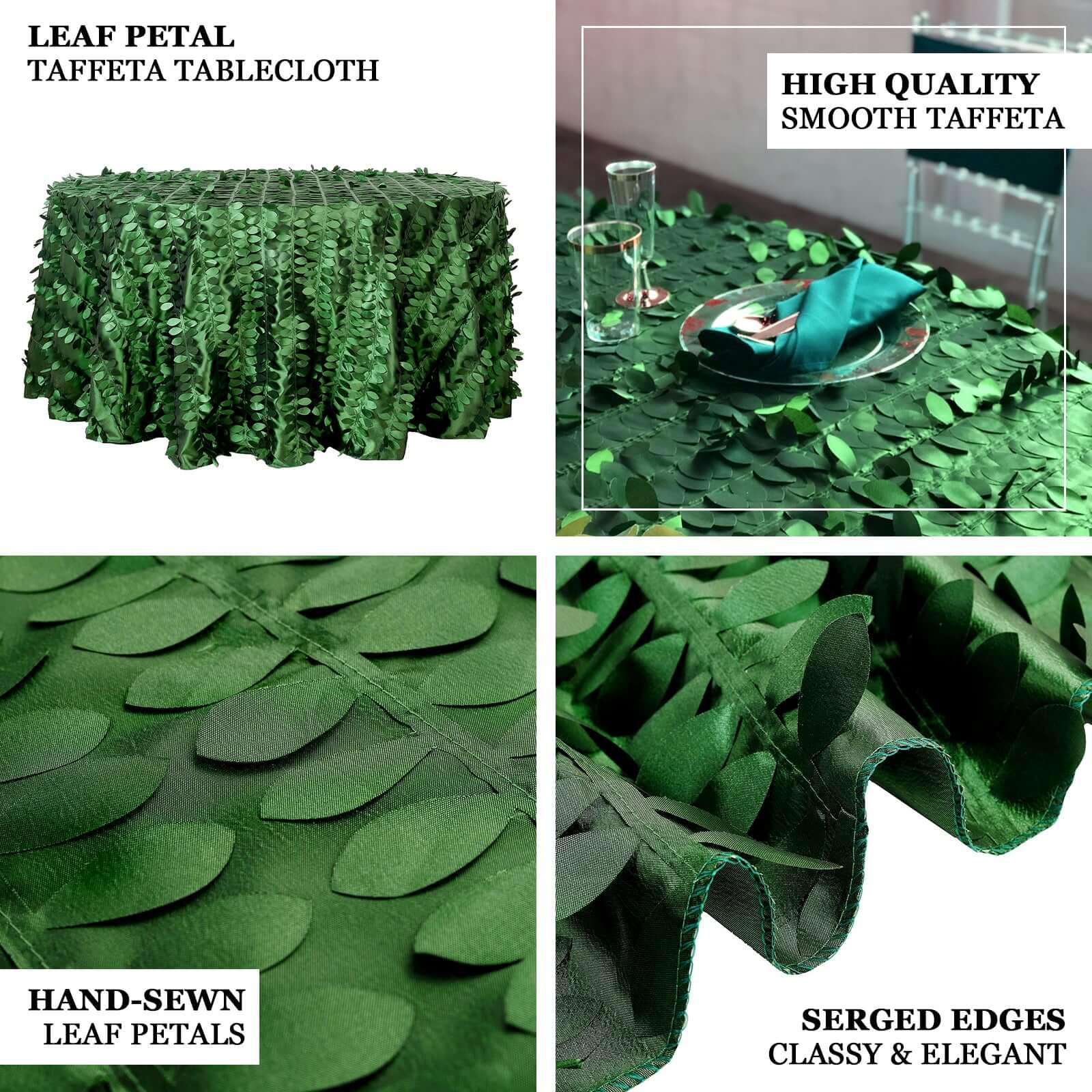 Taffeta 120 Round Tablecloth Green Leaf | 3D Leaf Petal Design Seamless Table Cover
