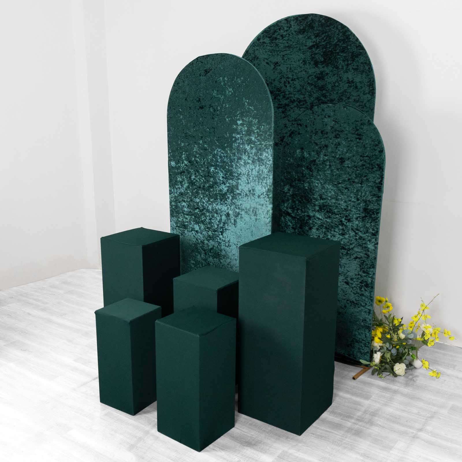 Set of 5 Hunter Emerald Green Spandex Rectangle Pedestal Stand Covers, Stretchable Pillar Prop Covers - 160 GSM