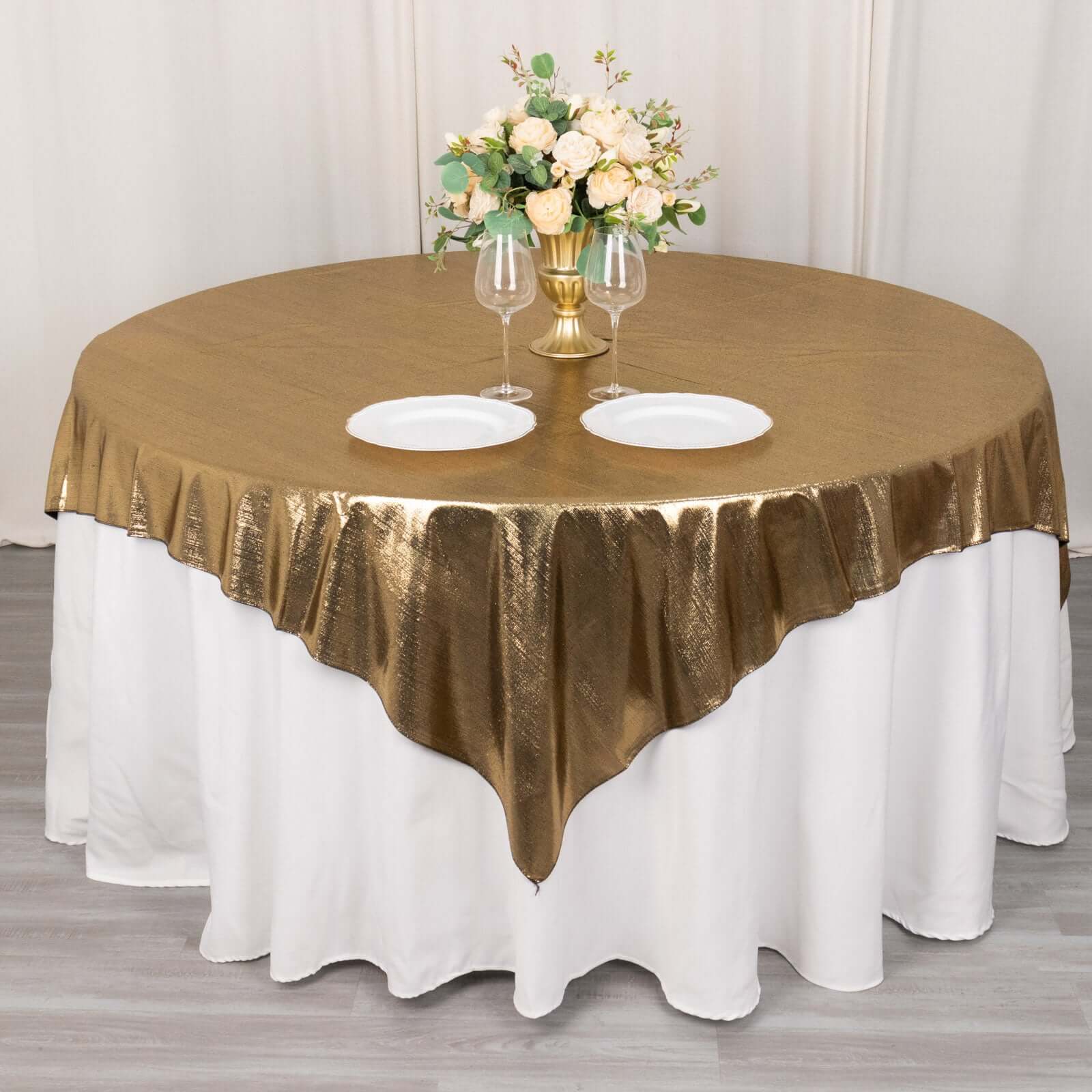 Polyester 72x72 Table Overlay Square Tablecloth Antique Gold - Sequin Dots Wrinkle-Free Table Cover