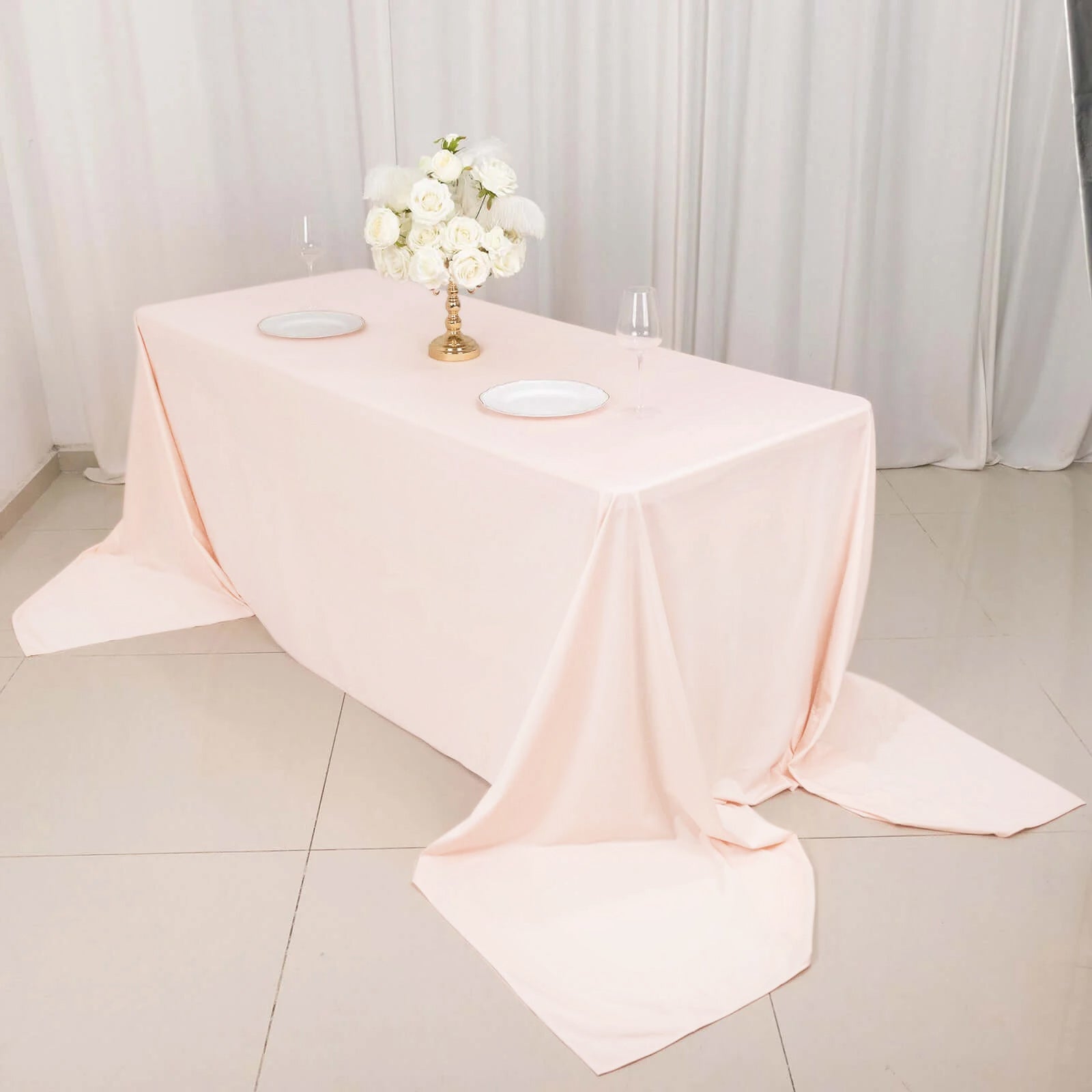 Premium Scuba Rectangular 90x156 Tablecloth Blush - Wrinkle Free, Stain Resistant & Seamless Table Cover