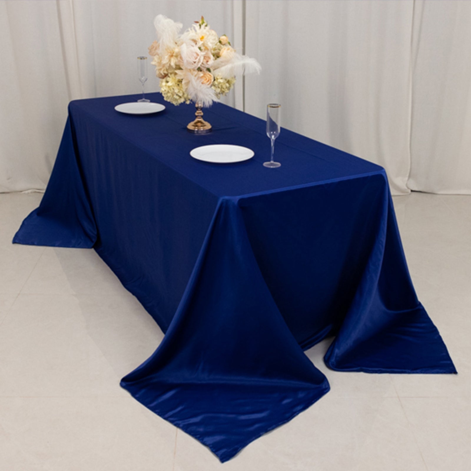 Lamour Satin 90x132 Rectangle Tablecloth Royal Blue - Soft & Silk-Like Seamless Table Cover