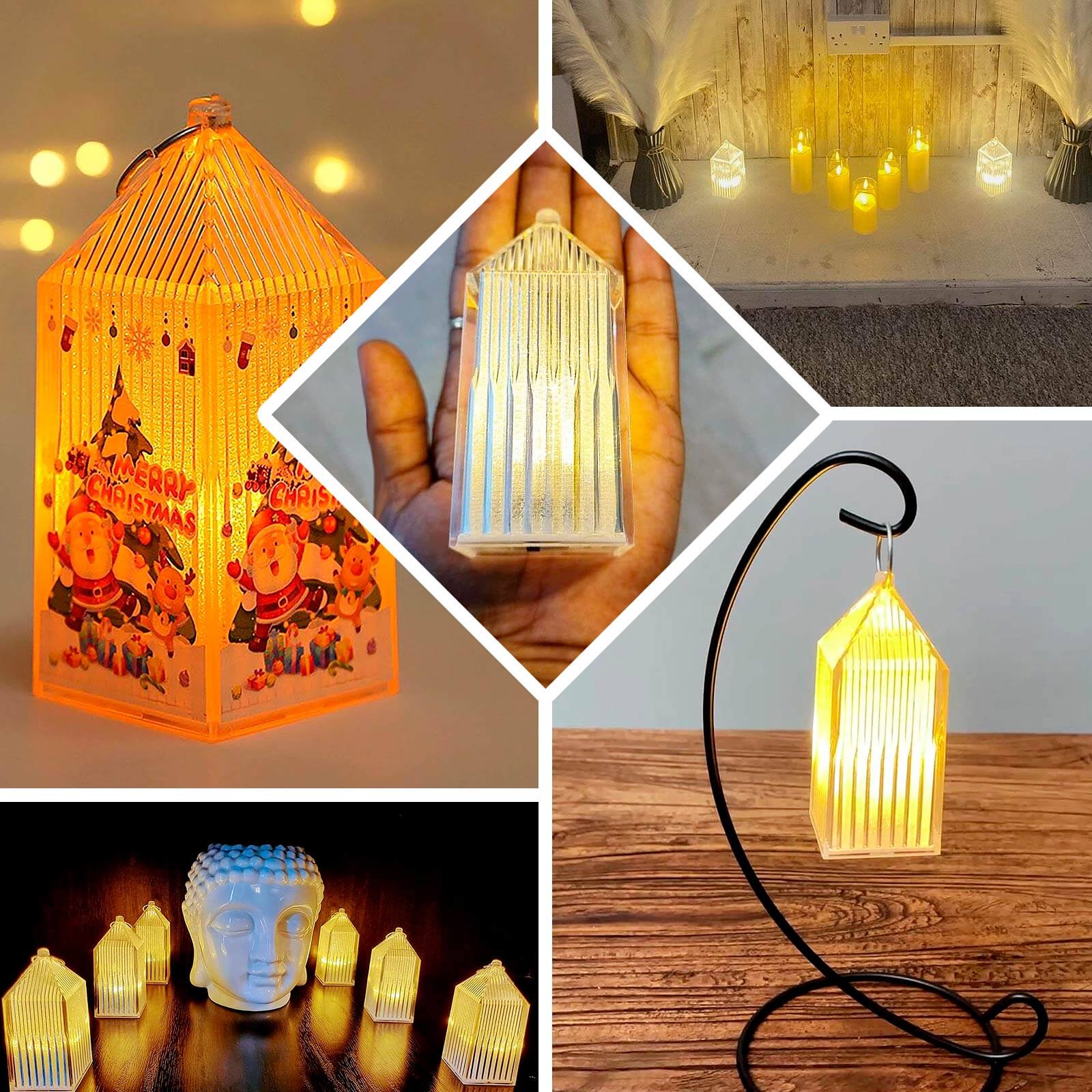 6-Pack Acrylic LED Lanterns Hanging Warm White Design - Decorative Dimmable Battery Operated Centerpiece 3.5