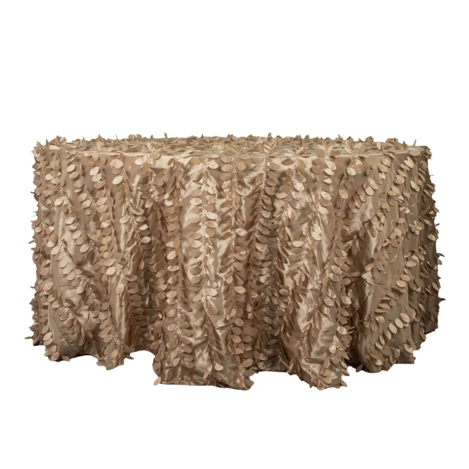 Taffeta 120 Round Tablecloth Taupe Leaf | 3D Leaf Petal Design Seamless Table Cover