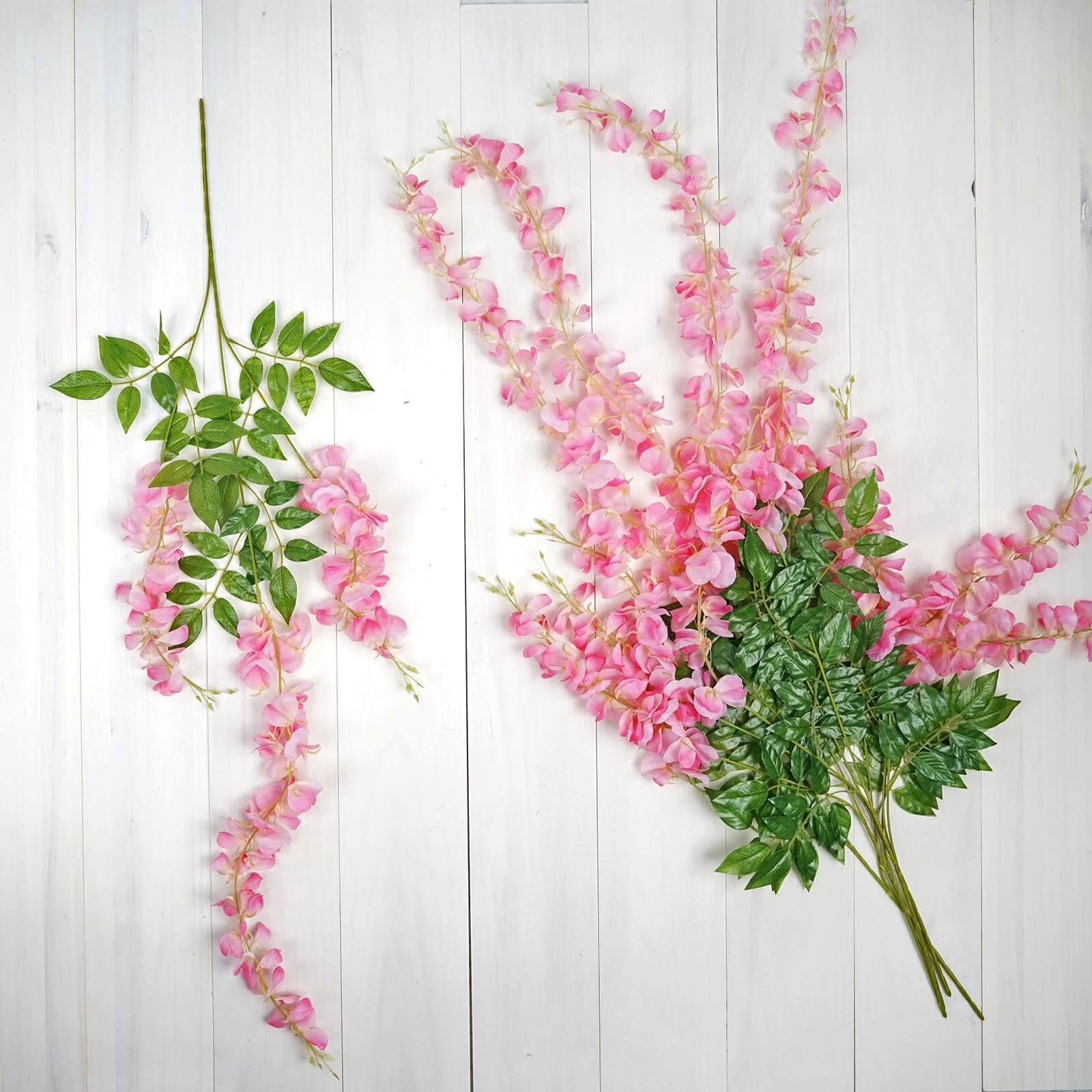 5 Pack 44 Silk Hanging Wisteria Flower Garland Vines in Pink, 3 Strands in 1 Bush
