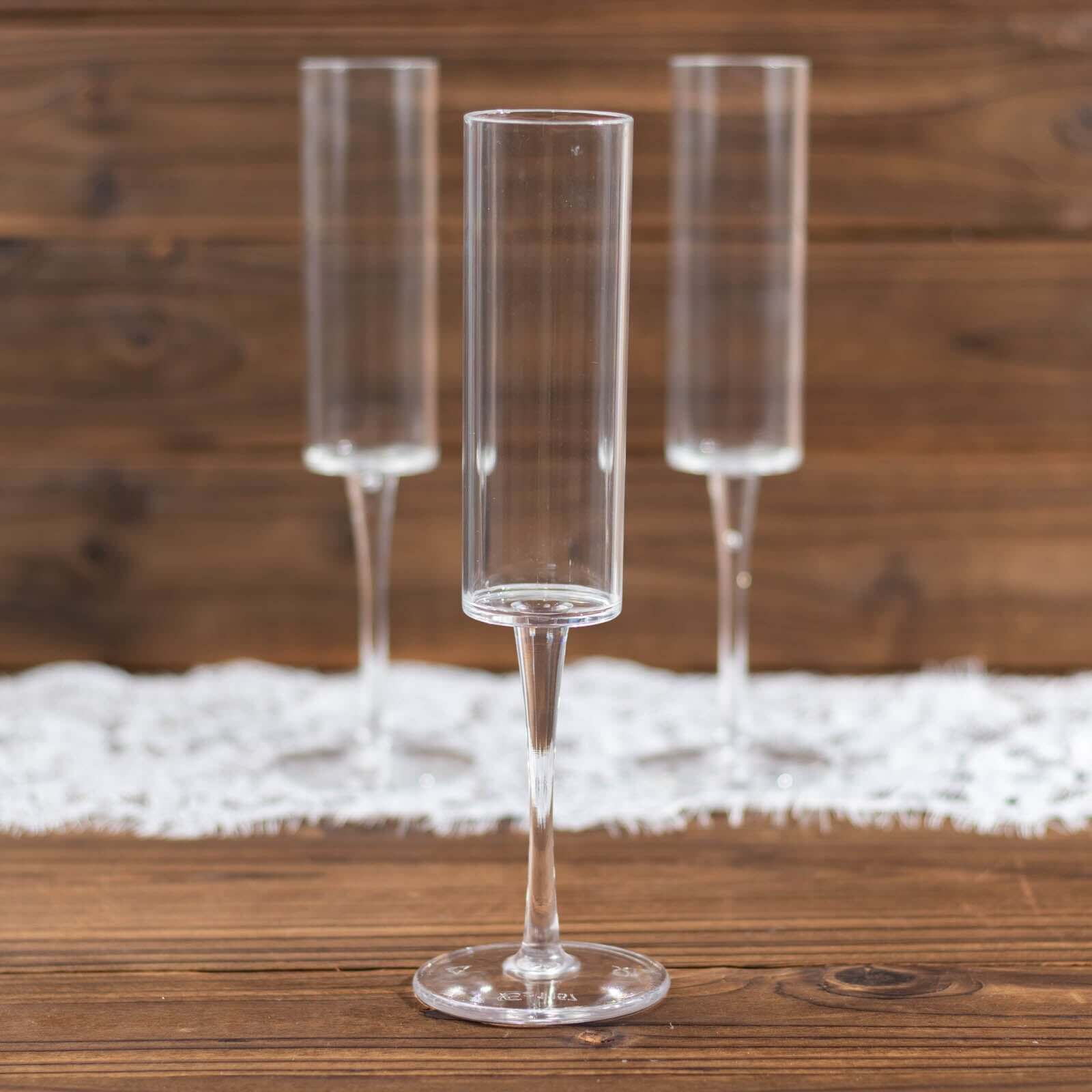 6-Pack Plastic Wine Mimosa Goblets Clear Cylindrical Shape - Reusable Champagne Flute Glasses 9.5 Tall 6oz