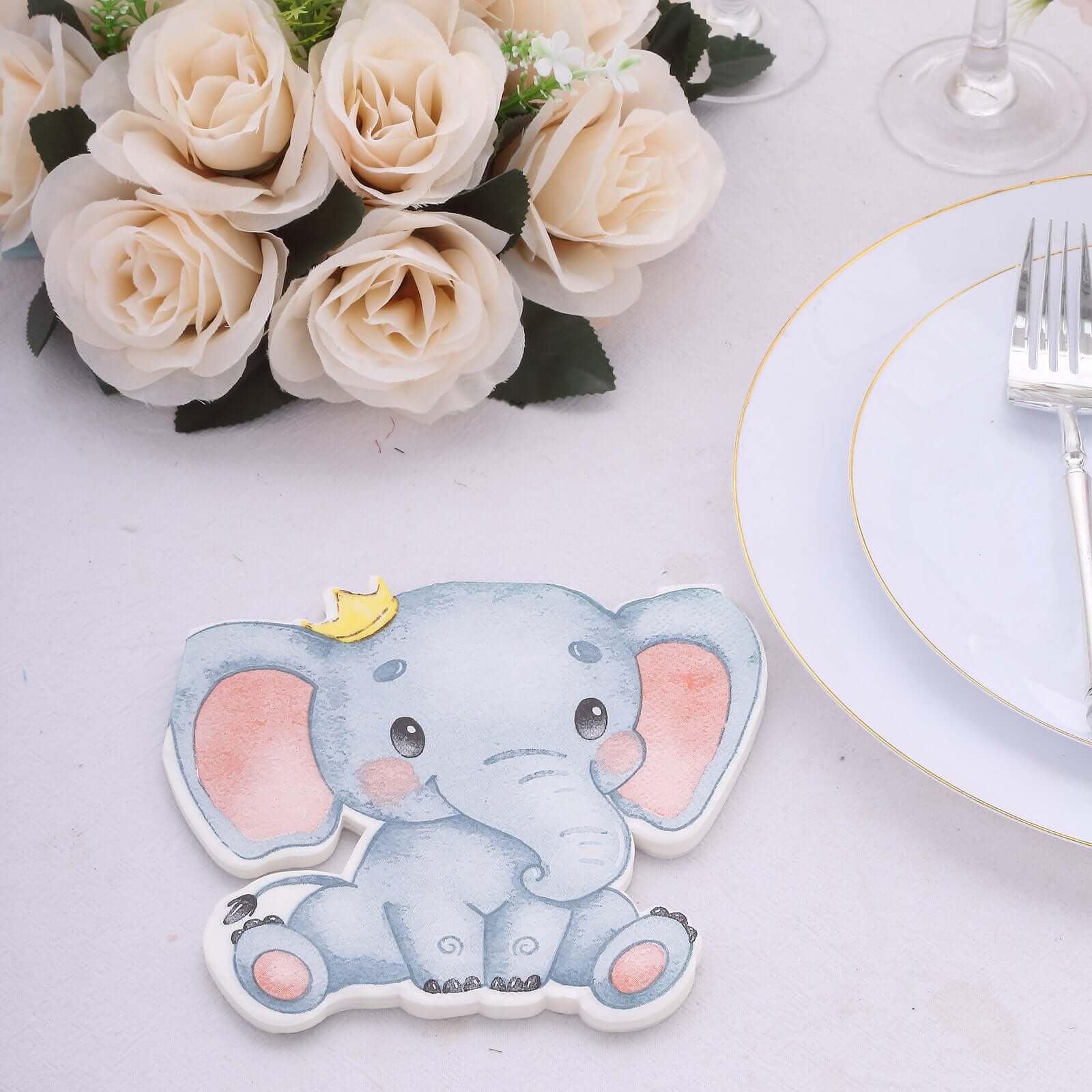 20-Pack Paper Beverage Napkins with Elephant Shape - Disposable Baby Shower Cocktail Napkins