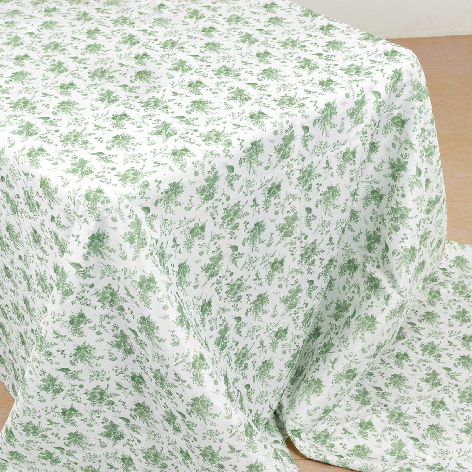 Polyester 90x156 Rectangle Tablecloth Dusty Sage Green French Toile Pattern Seamless Table Cover for Upscale Dining