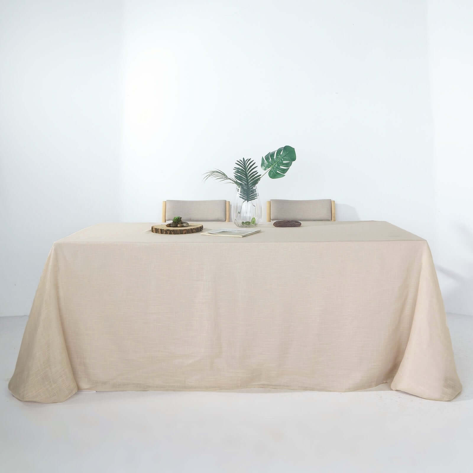 Faux Linen 90x156 Rectangular Tablecloth Beige - Slubby Texture Wrinkle-Resistant Seamless Table Cover