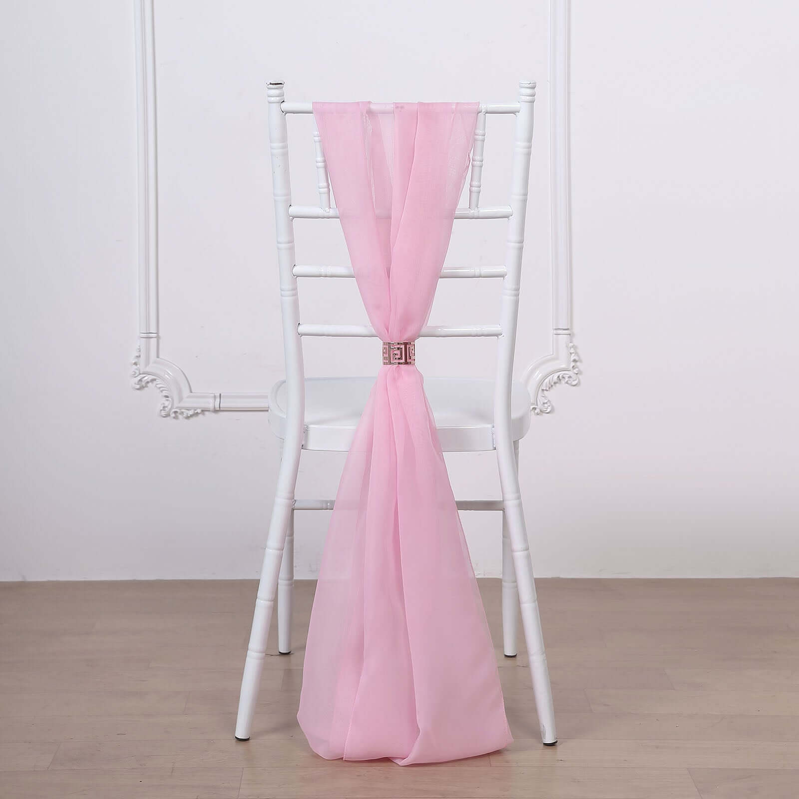 5 Pack Premium Chiffon Chair Sashes Pink - Soft & Lightweight Designer Chair Bows 22x78