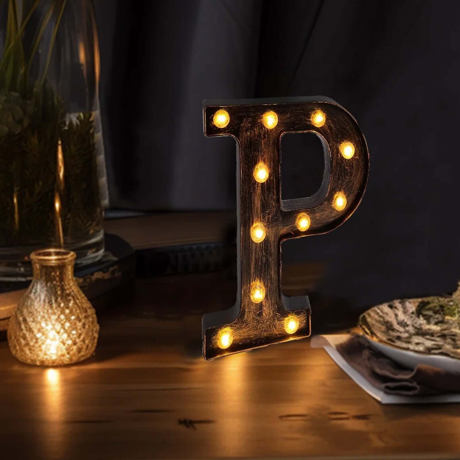 LED Marquee Letter P Industrial Style Antique Black - Light-Up Alphabet Sign for Weddings & Displays 9