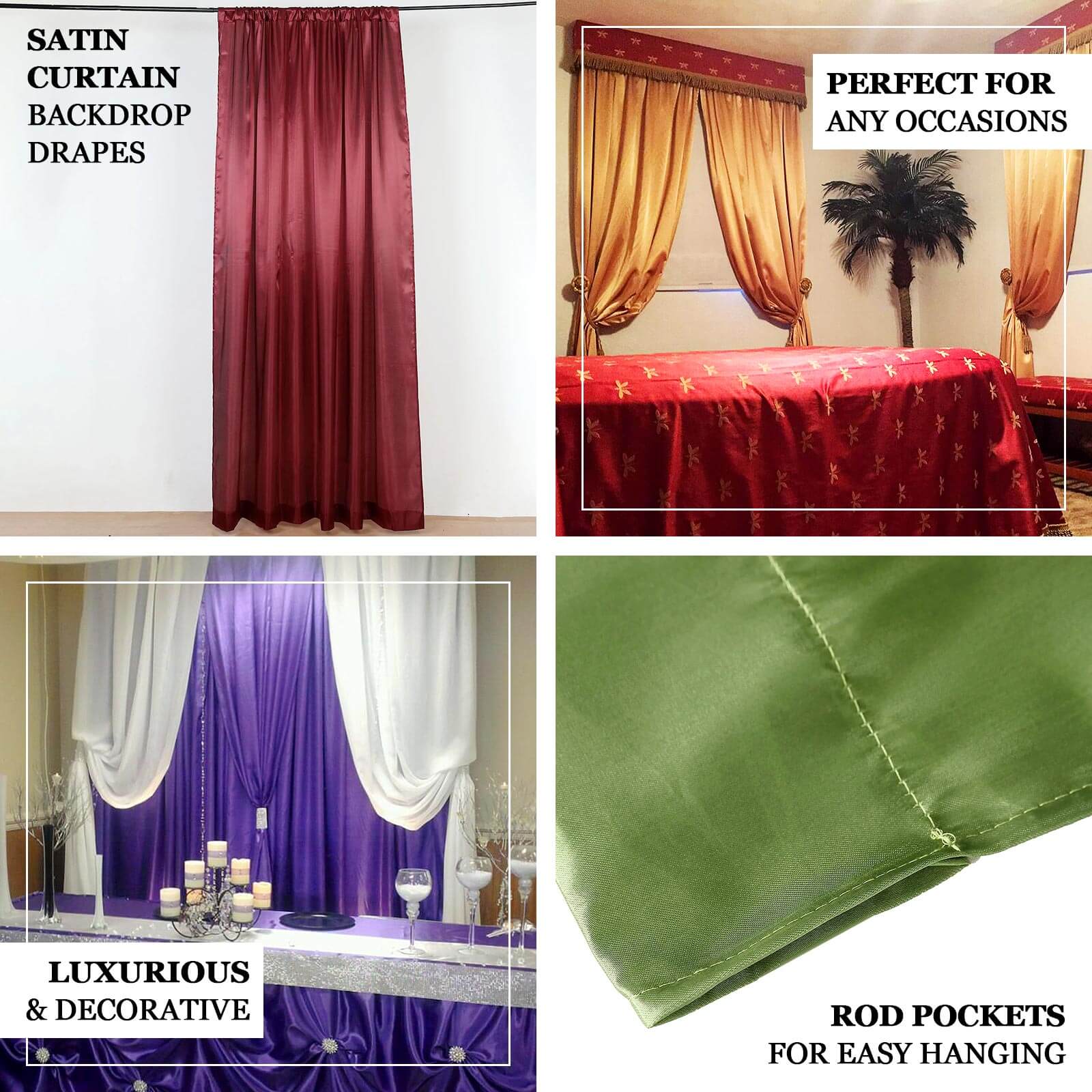 8ftx10ft Beige Satin Event Curtain Drapes, Backdrop Event Panel