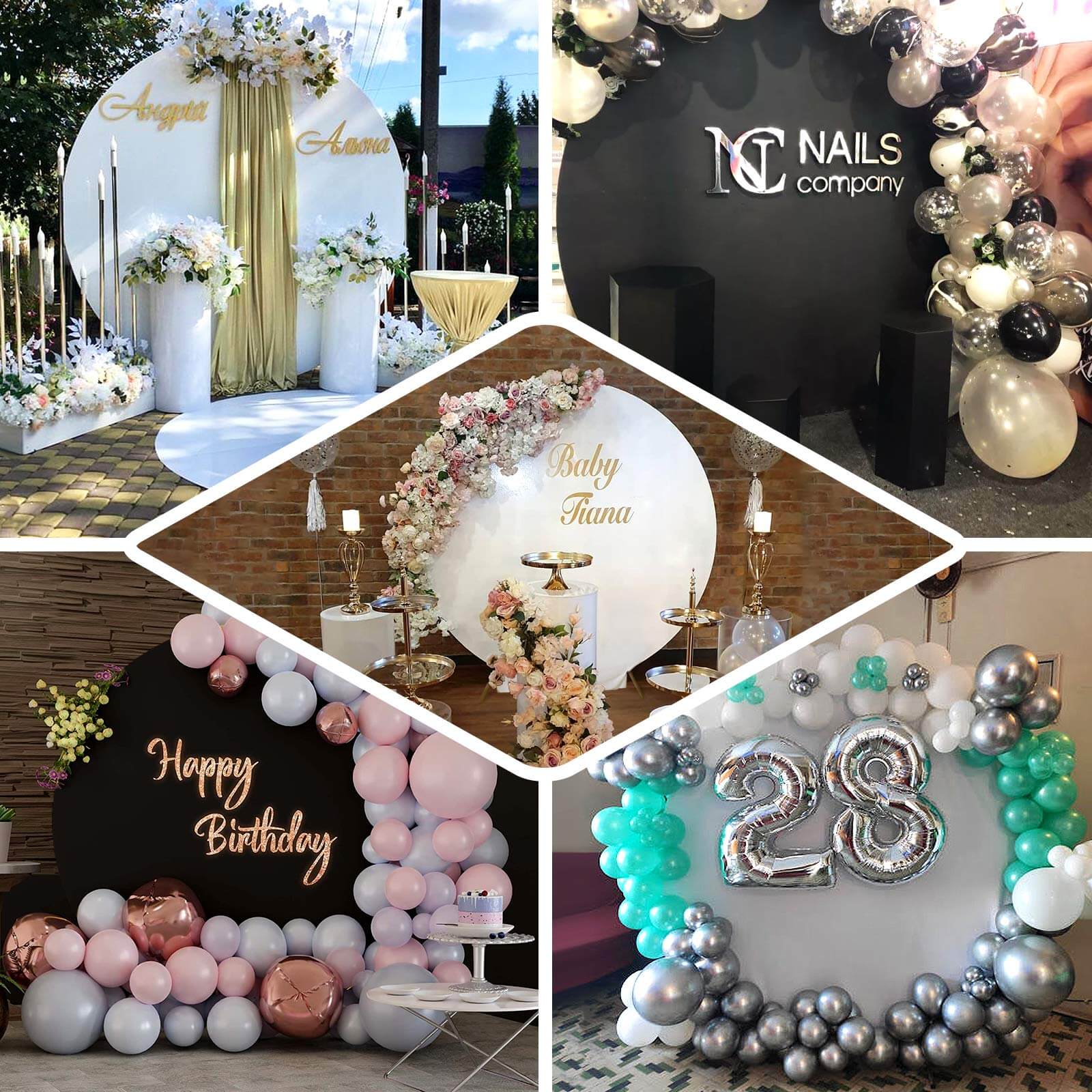 7.5ft Matte Beige Round Spandex Fit Party Backdrop Stand Cover