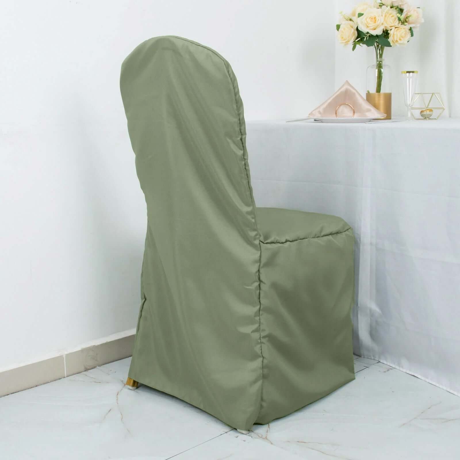 10 Pack Polyester Chair Cover for Banquet Chairs Dusty Sage Green - Stain-Resistant Reusable Slip-On Slipcover