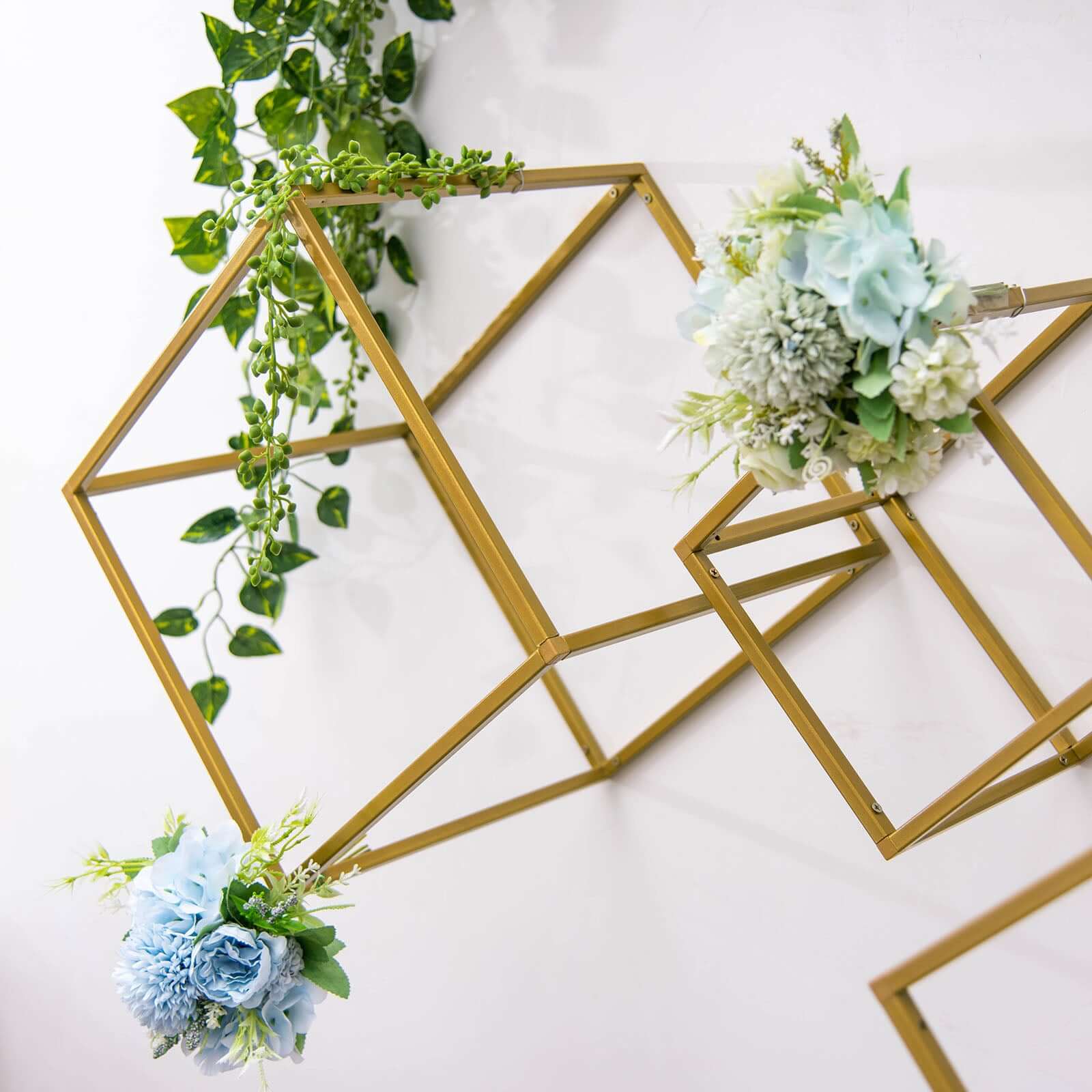 2-Pack Metal Flower Stands Gold Geometric Wedding Centerpieces Square Frame - Durable Display 12