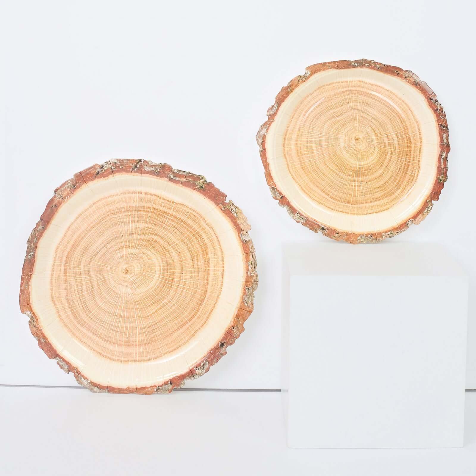 25-Pack Paper 10 Round Dinner Plates in Natural Wood Slice Print - Rustic & Nature-Inspired Disposable Party Plates