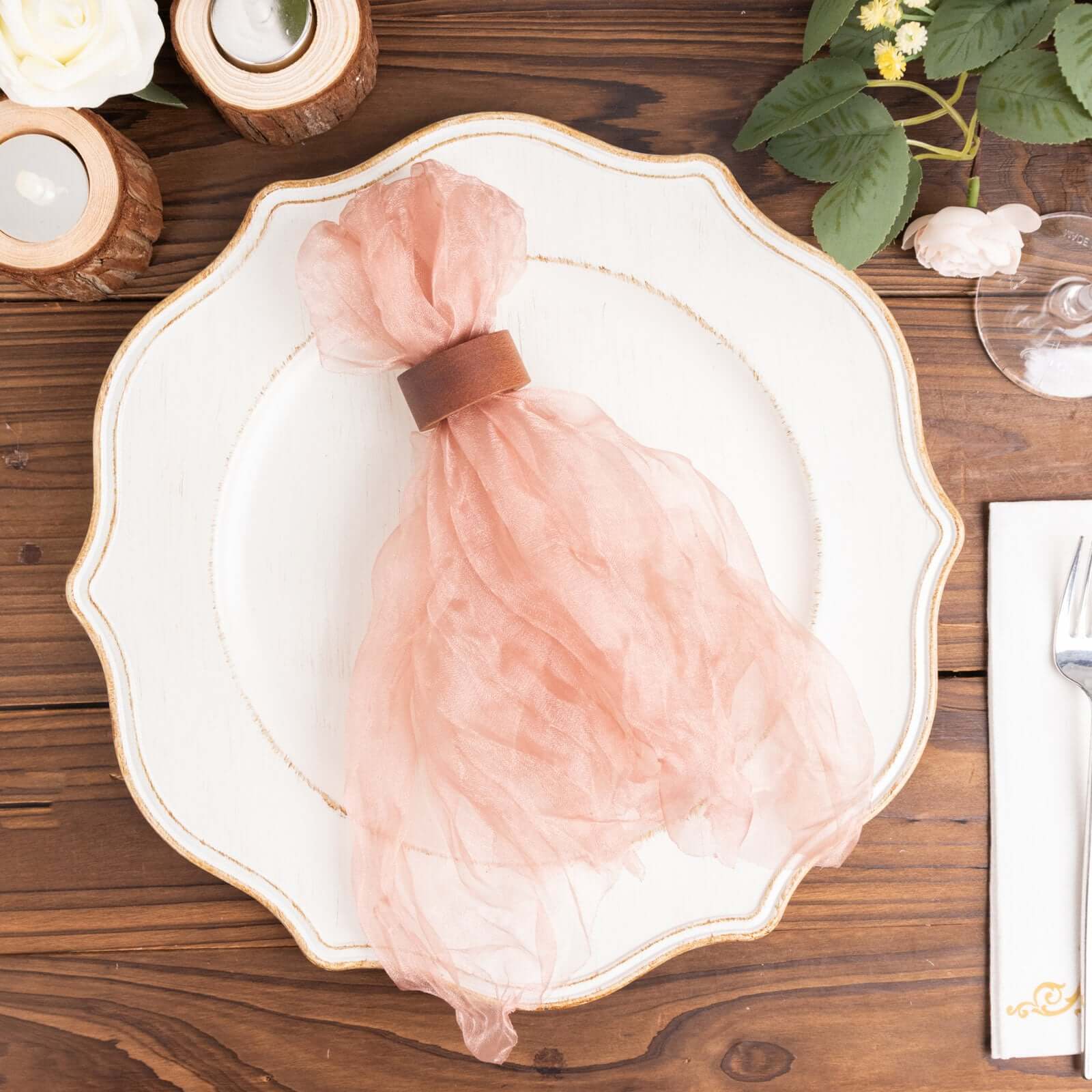5 Pack Crinkled Organza 21x21 Napkins Dusty Rose - Rustic Style Dinner & Party Napkins