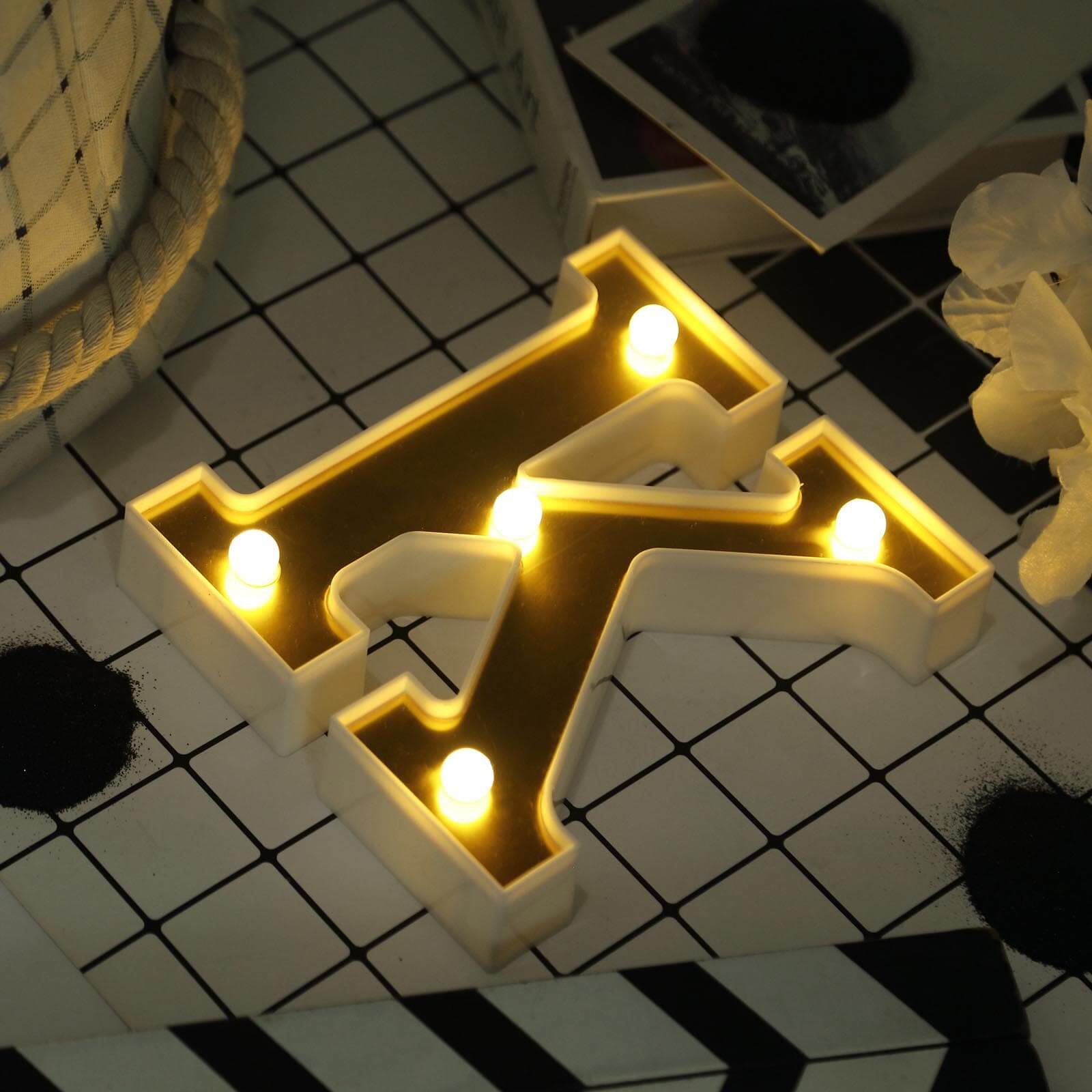 3D Marquee Letter K Warm White 5 LED Lights Gold - Chic Light-Up Decor for Events 6