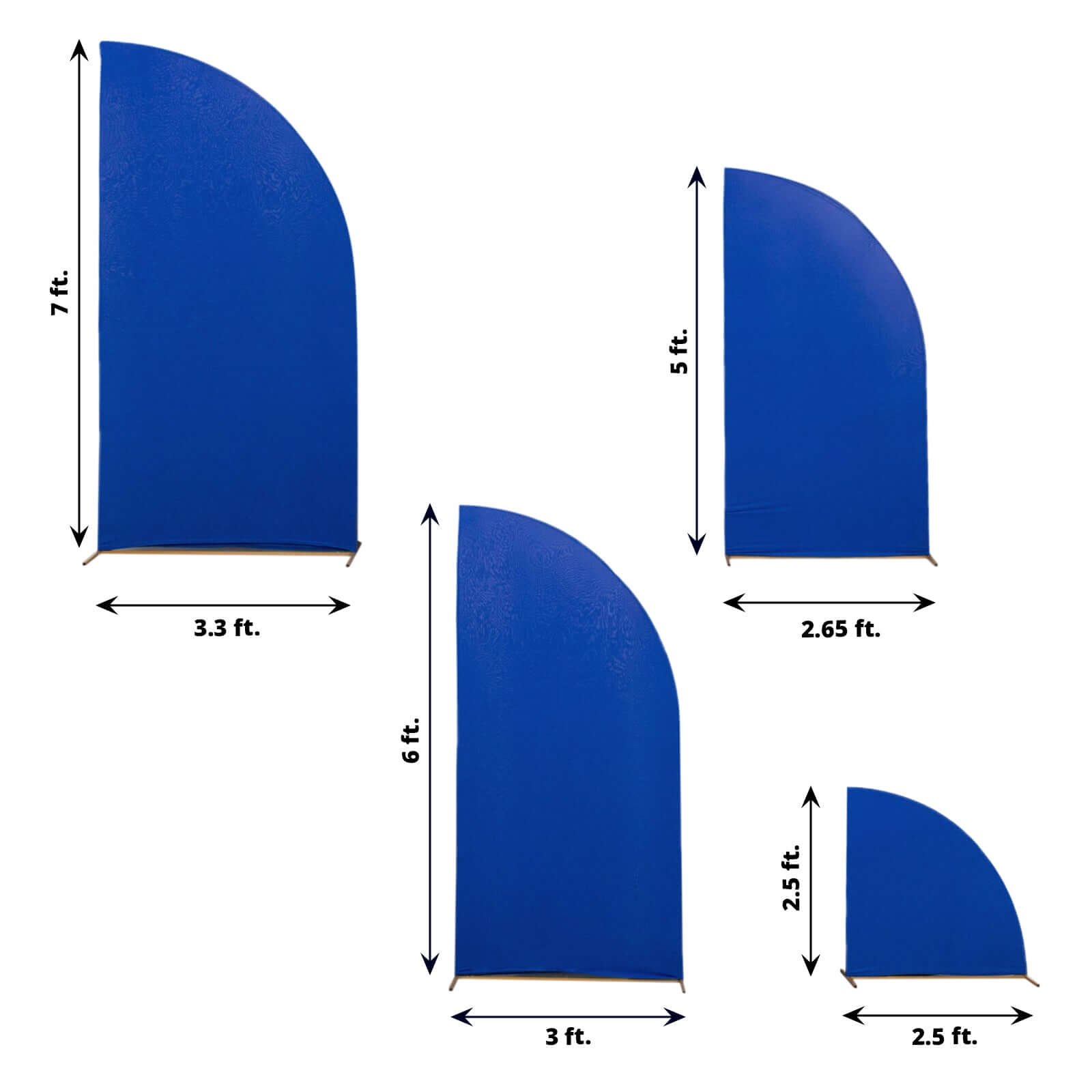 Set of 4 Matte Royal Blue Spandex Half Moon Chiara Backdrop Stand Covers, Custom Fitted Wedding Arch Covers - 2.5ft,5ft,6ft,7ft