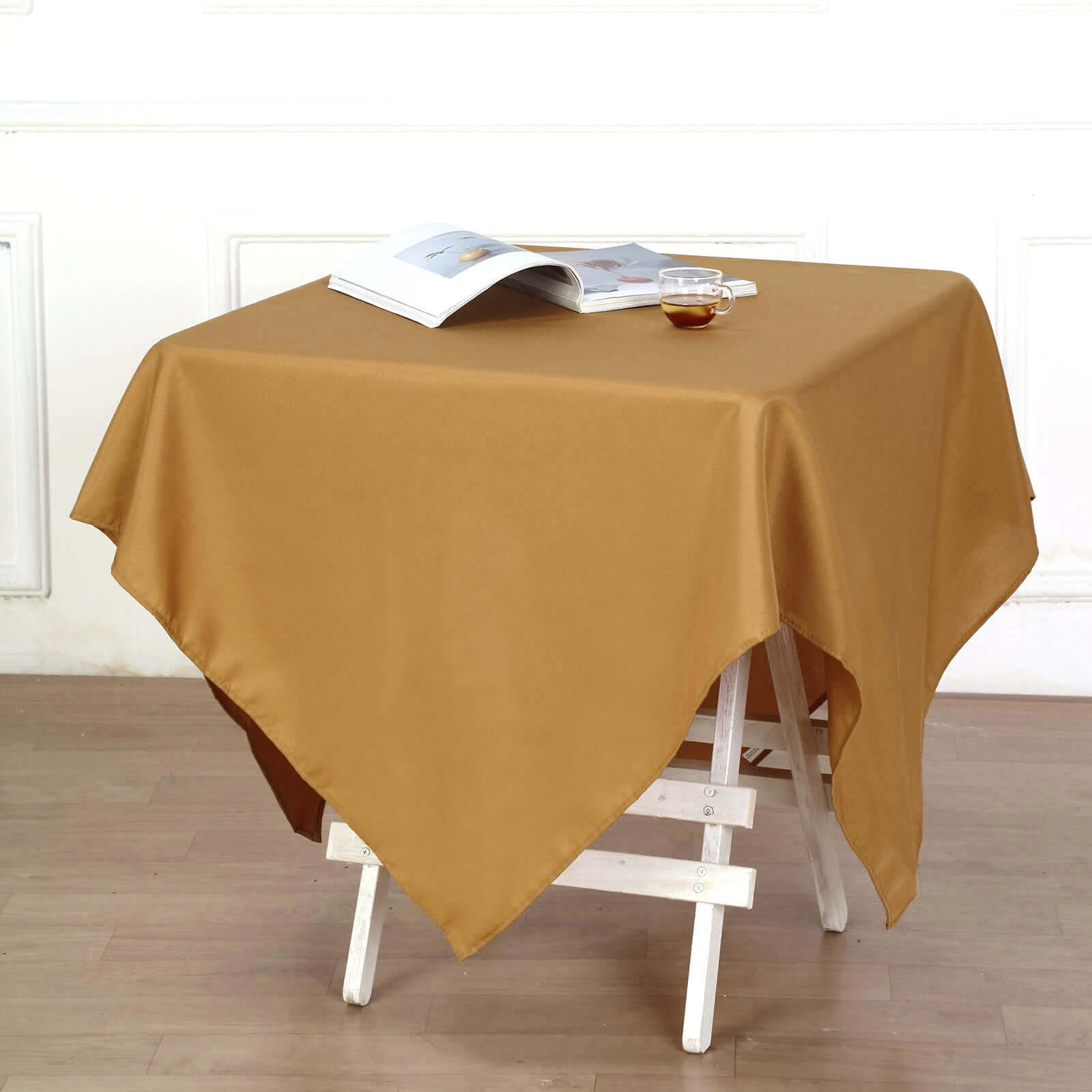 Polyester Square 54x54 Tablecloth Gold - Wrinkle-Resistant & Durable Table Cover for Events