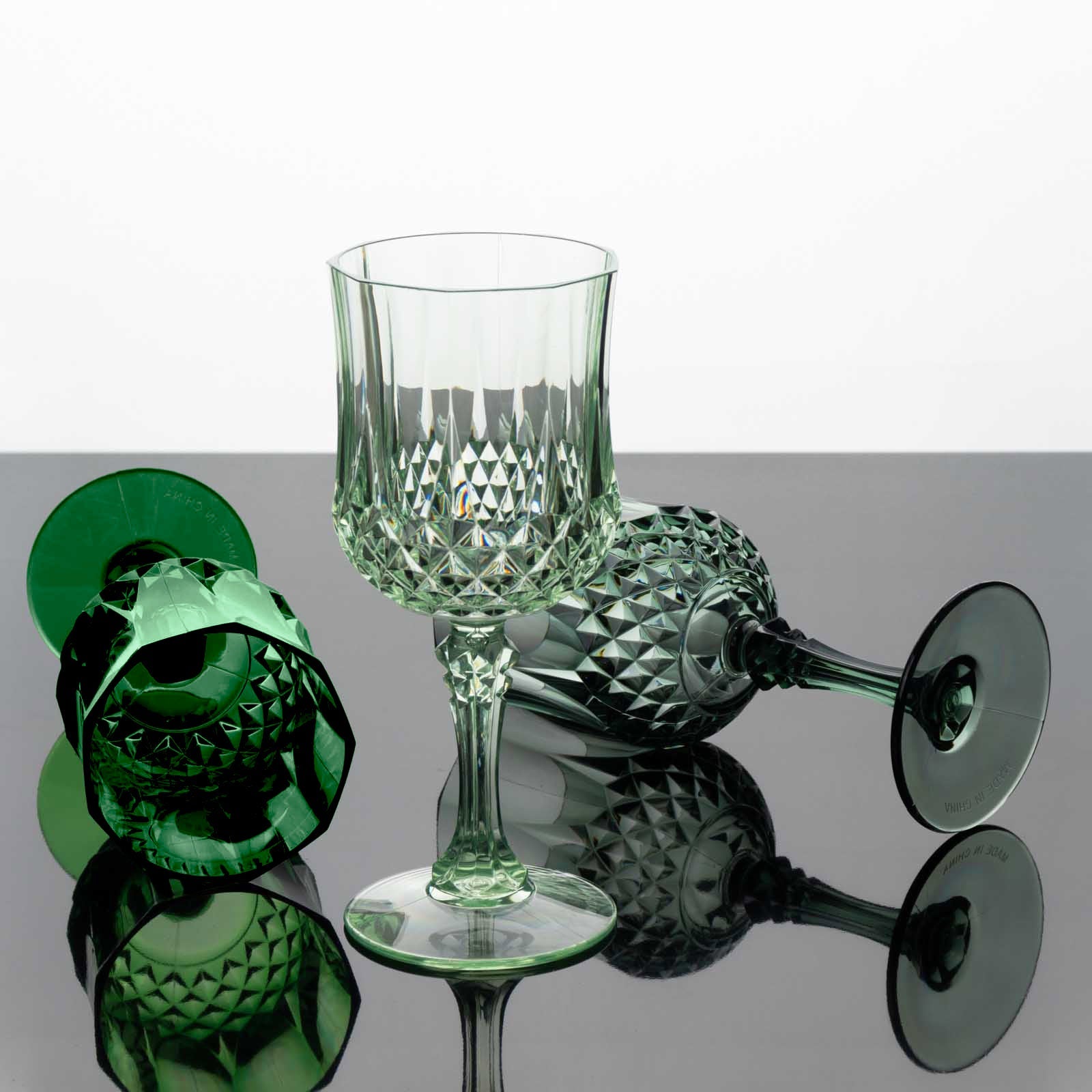 12-Pack Plastic Cocktail Goblets Assorted Green Transparent Crystal Cut - Shatterproof Drinkware 8oz